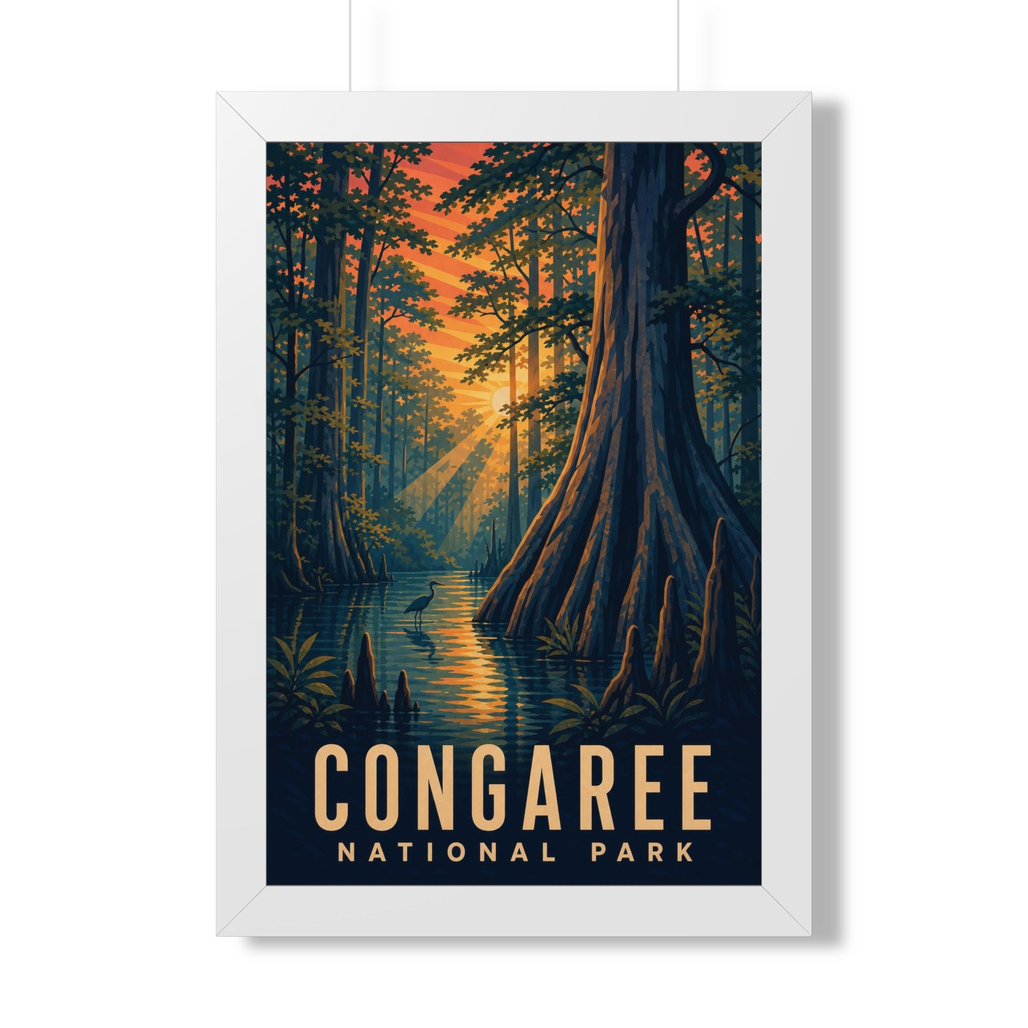 Congaree National Park Framed Poster | Vintage Travel Wall Art | Black Walnut White Frame | 16x24 20x30