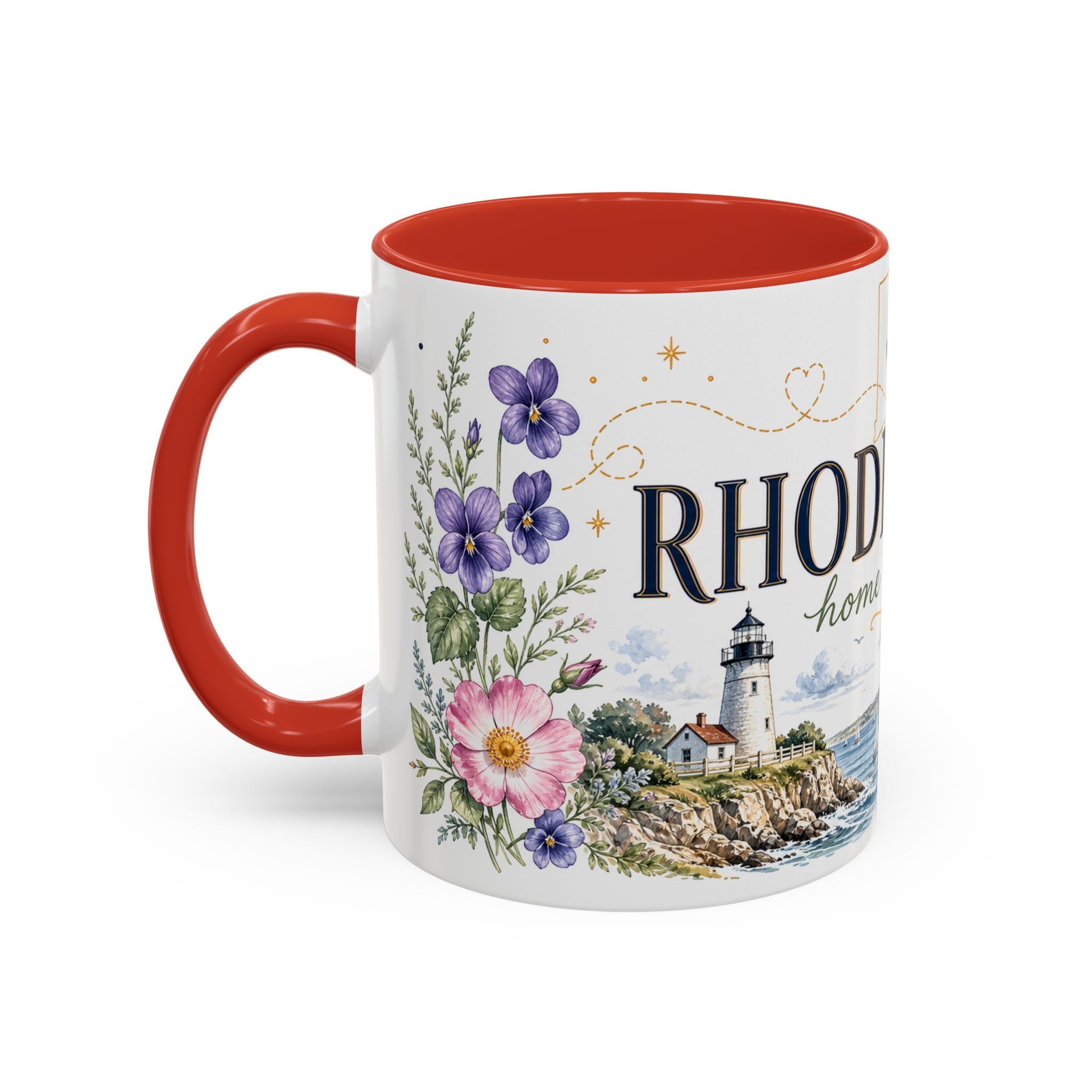 Rhode Island State Map Mug | Botanical Seaside Accent Cup (11oz or 15oz)