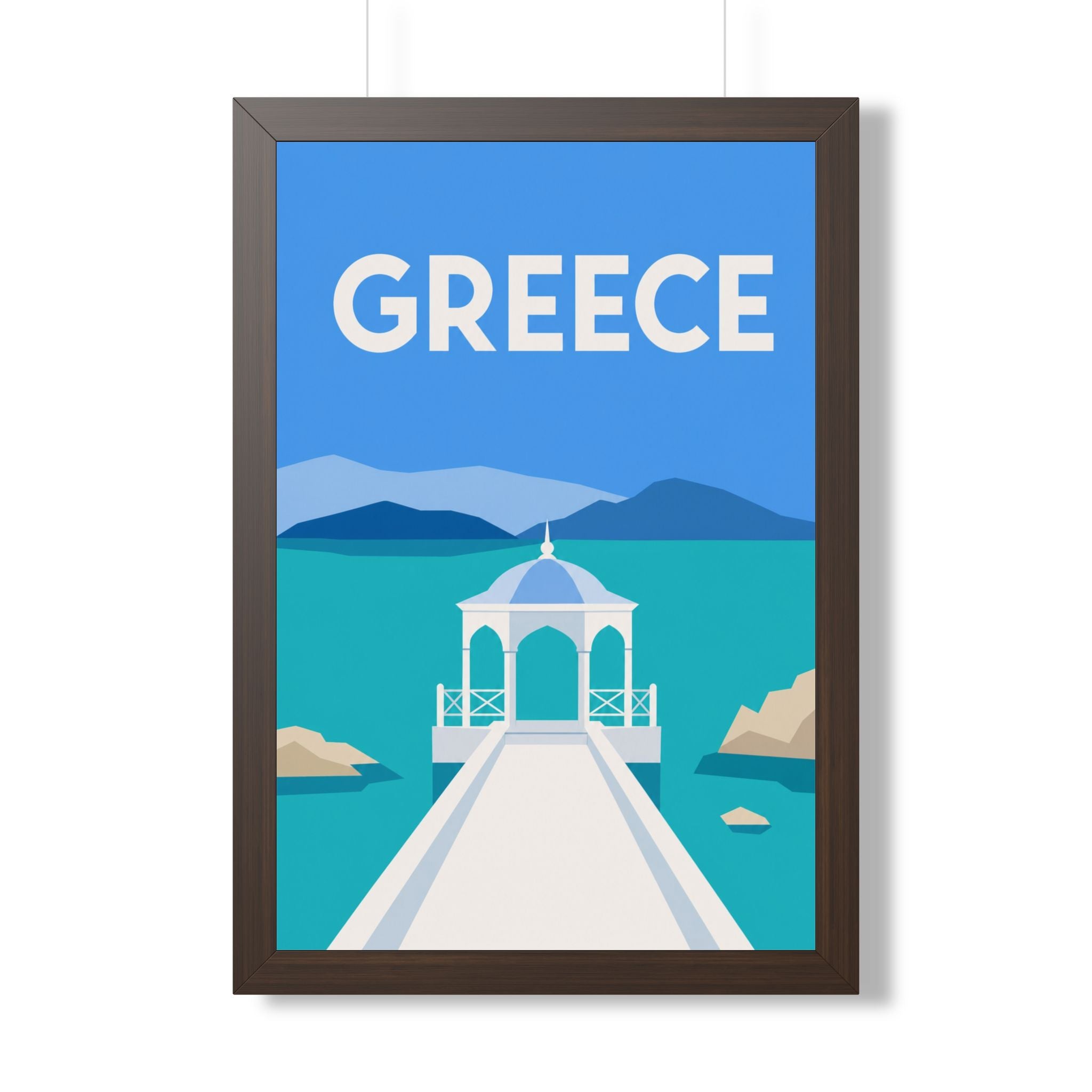 Greece Coast Greece Framed Poster | Vintage Travel Wall Art | Black Walnut White Frame | 16x24 20x30