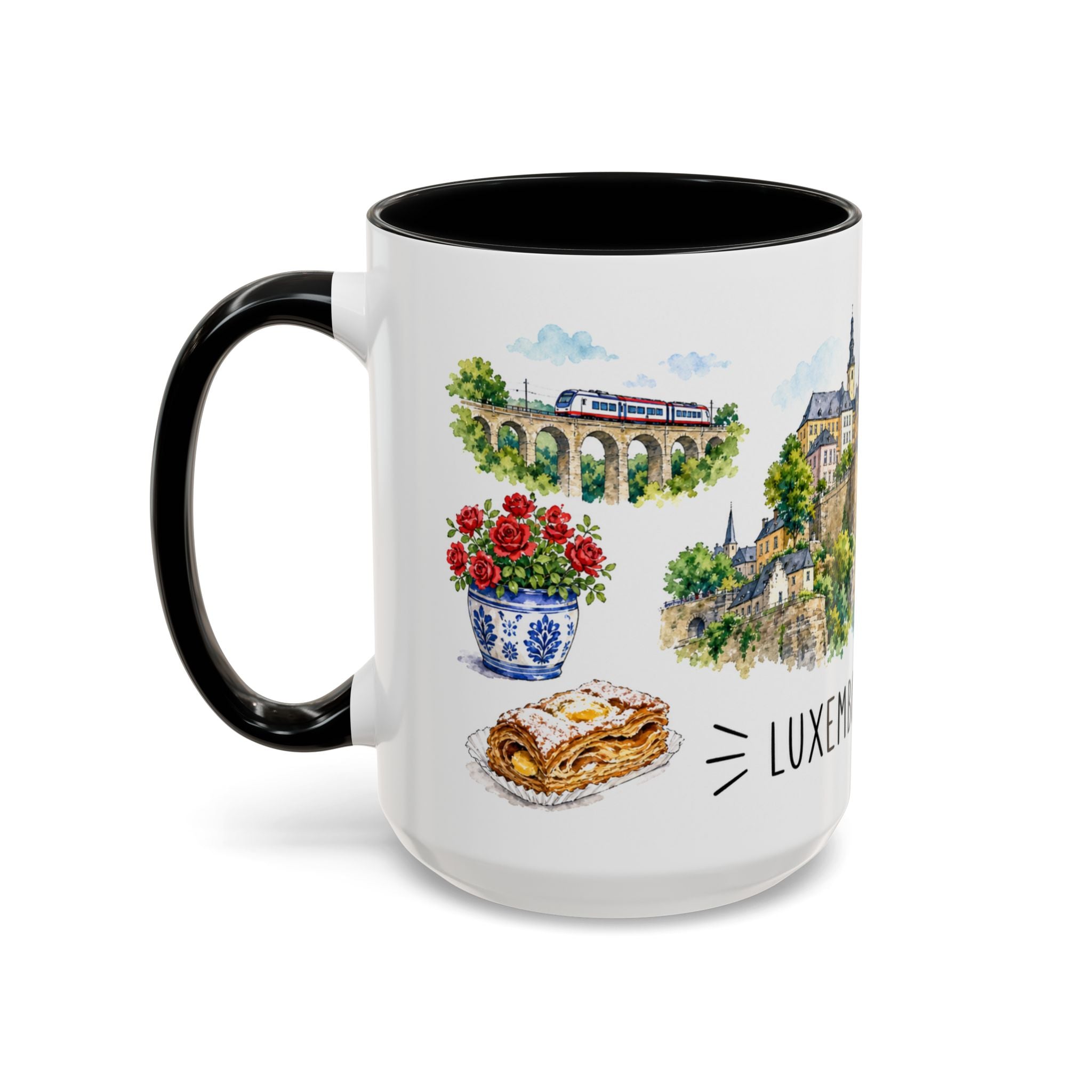 Luxembourg City Illustrated Travel Mug | City Souvenir Accent Coffee Mug | 11oz 15oz Ceramic Cup