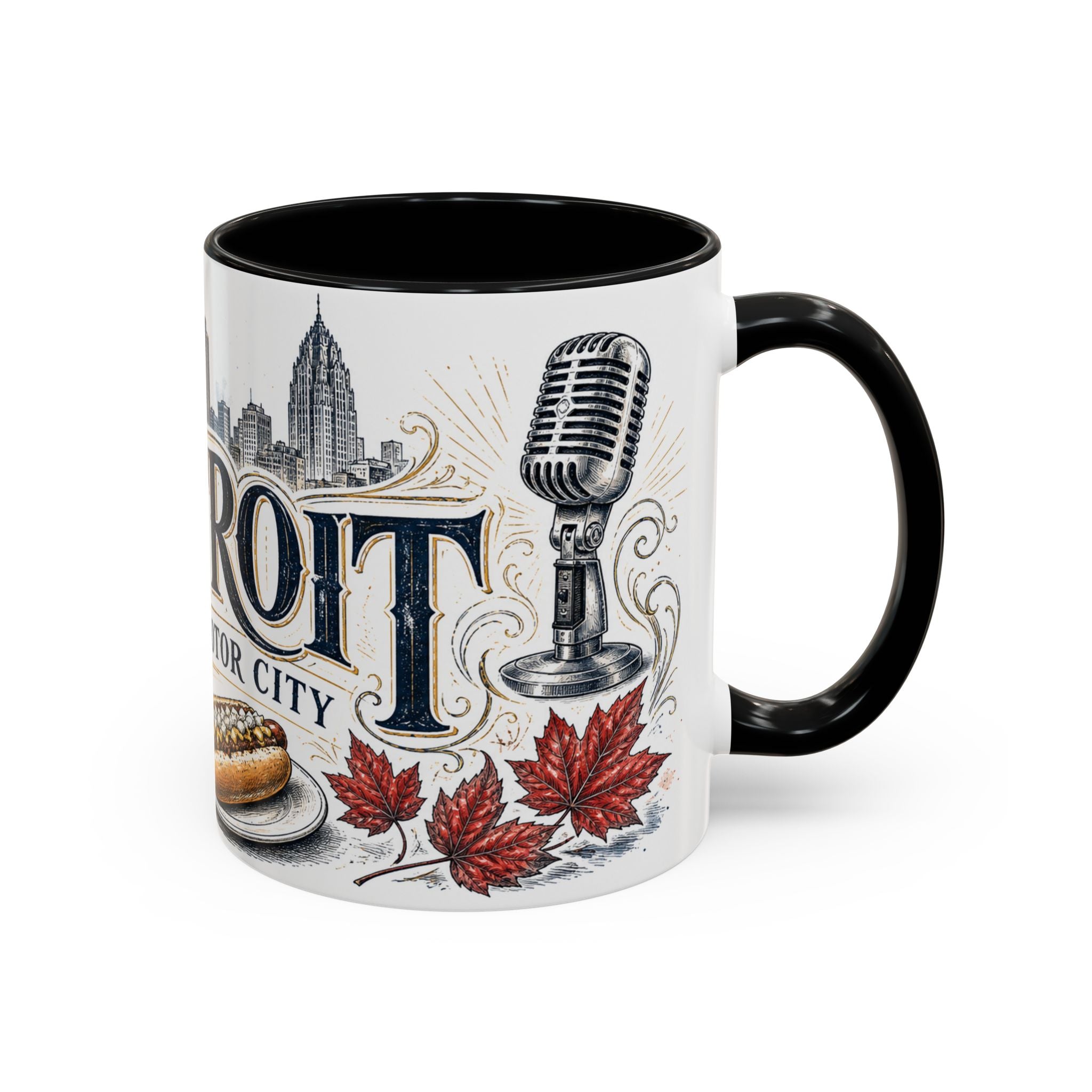 Detroit Coffee Mug | United States Travel Souvenir | Vintage Illustrated City Gift | 11 oz 15 oz Accent Mug