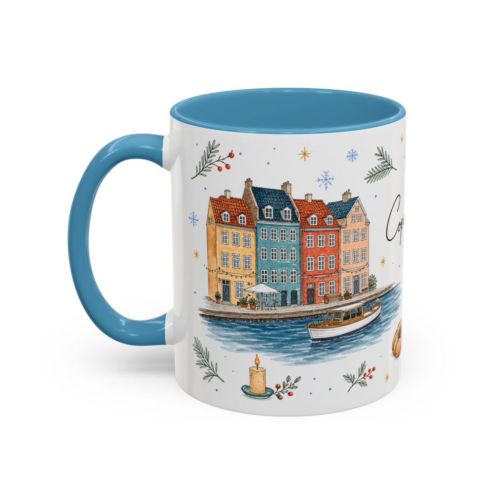 Copenhagen Christmas Mug | Watercolor Travel Souvenir | Holiday Gift | Accent Ceramic Coffee Cup 11oz 15oz