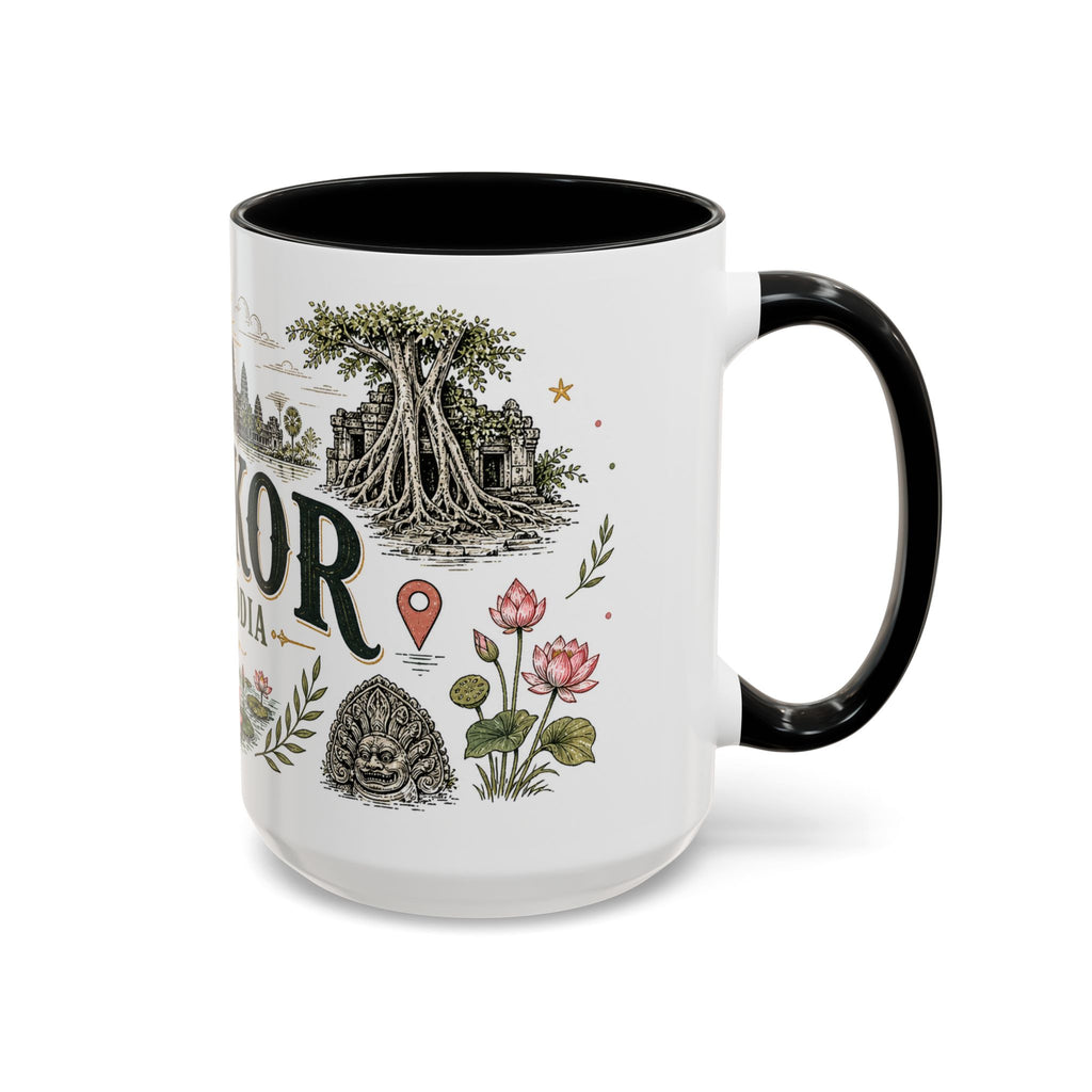 Angkor Coffee Mug | Travel Destination Souvenir Gift | Accent Color Ceramic 11oz 15oz