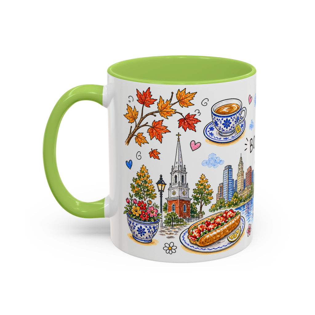 Boston Illustrated Travel Mug | City Souvenir Accent Coffee Mug | 11oz 15oz Ceramic Cup