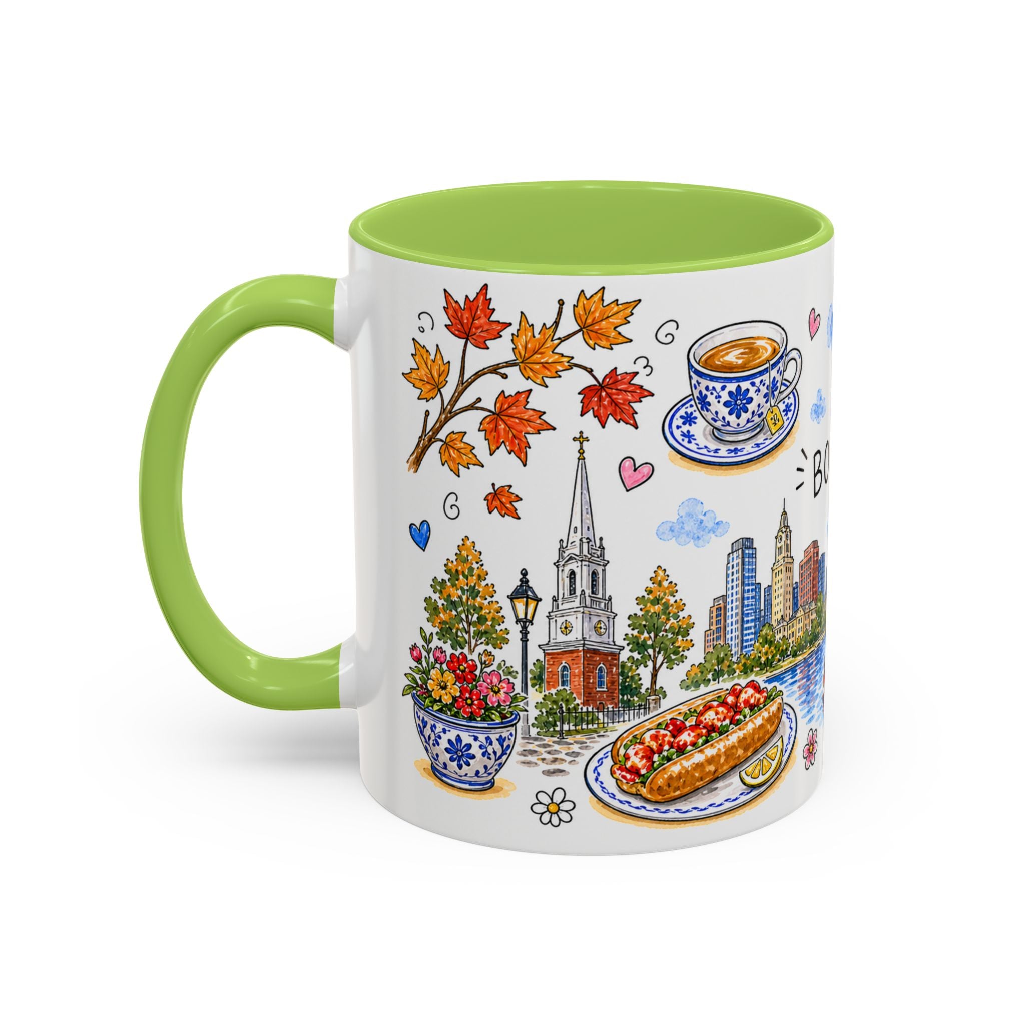 Boston Illustrated Travel Mug | City Souvenir Accent Coffee Mug | 11oz 15oz Ceramic Cup