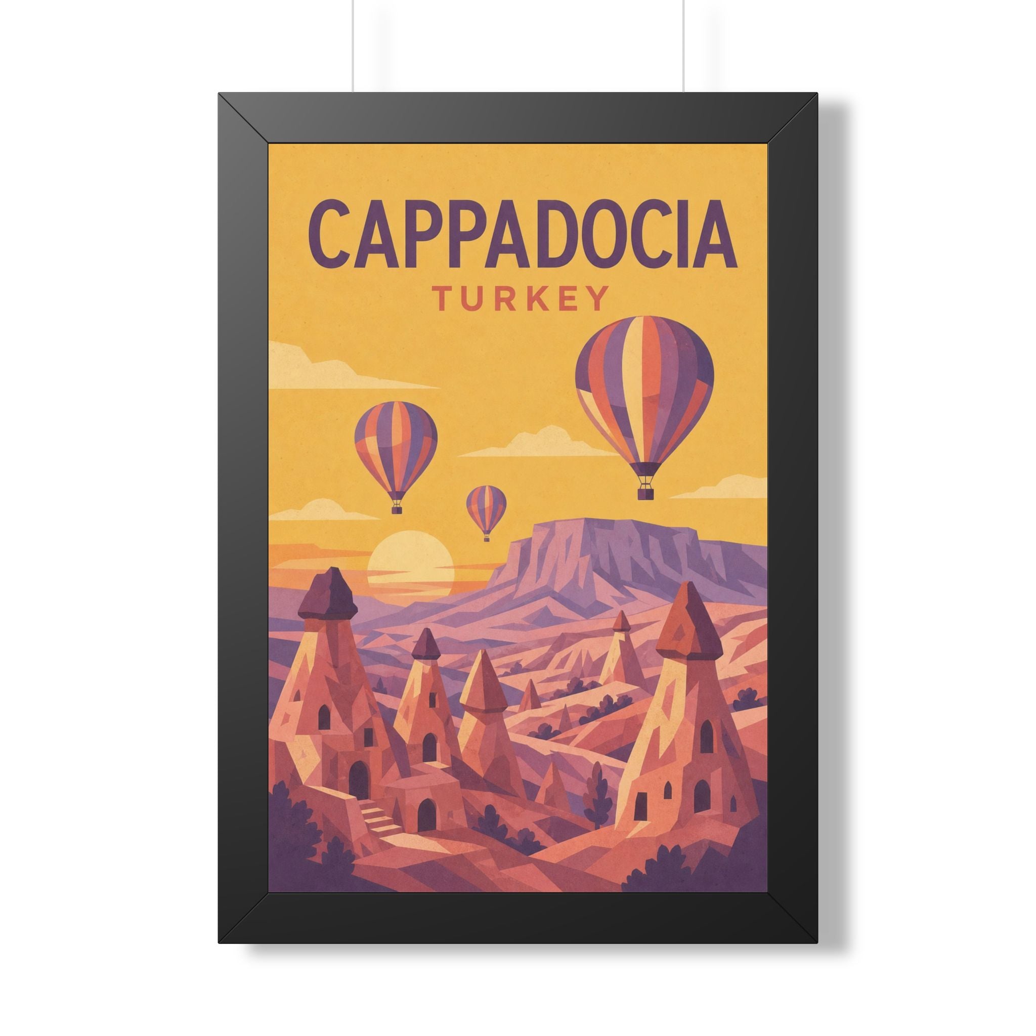 Cappadocia Turkey Framed Poster | Vintage Travel Wall Art | Black Walnut White Frame | 16x24 20x30
