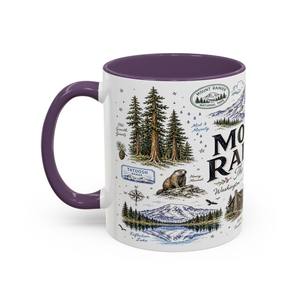Mount Rainier Coffee Mug | National Park Hiking Washington Gift | Accent Color Ceramic 11oz 15oz