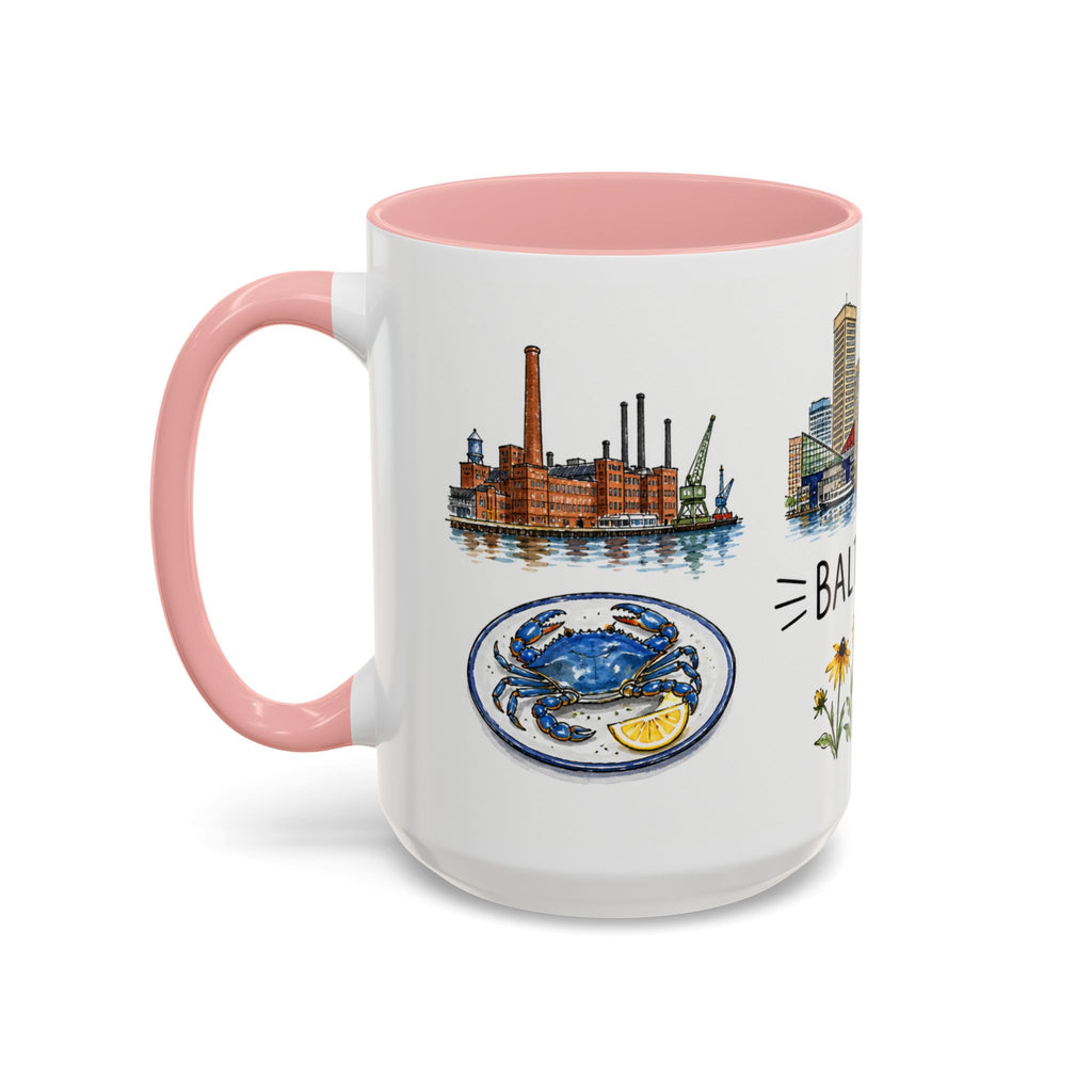 Baltimore Illustrated Travel Mug | City Souvenir Accent Coffee Mug | 11oz 15oz Ceramic Cup
