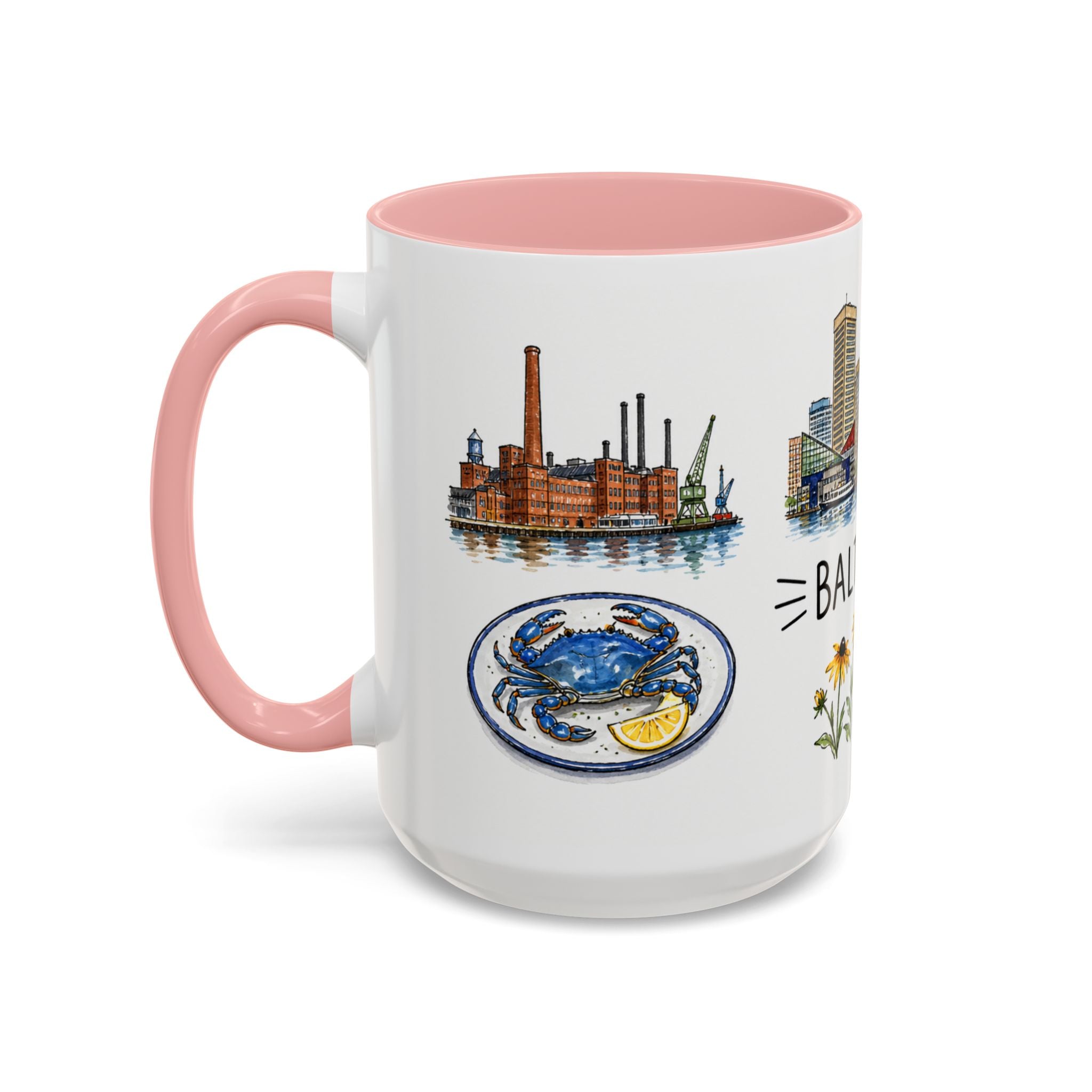 Baltimore Illustrated Travel Mug | City Souvenir Accent Coffee Mug | 11oz 15oz Ceramic Cup