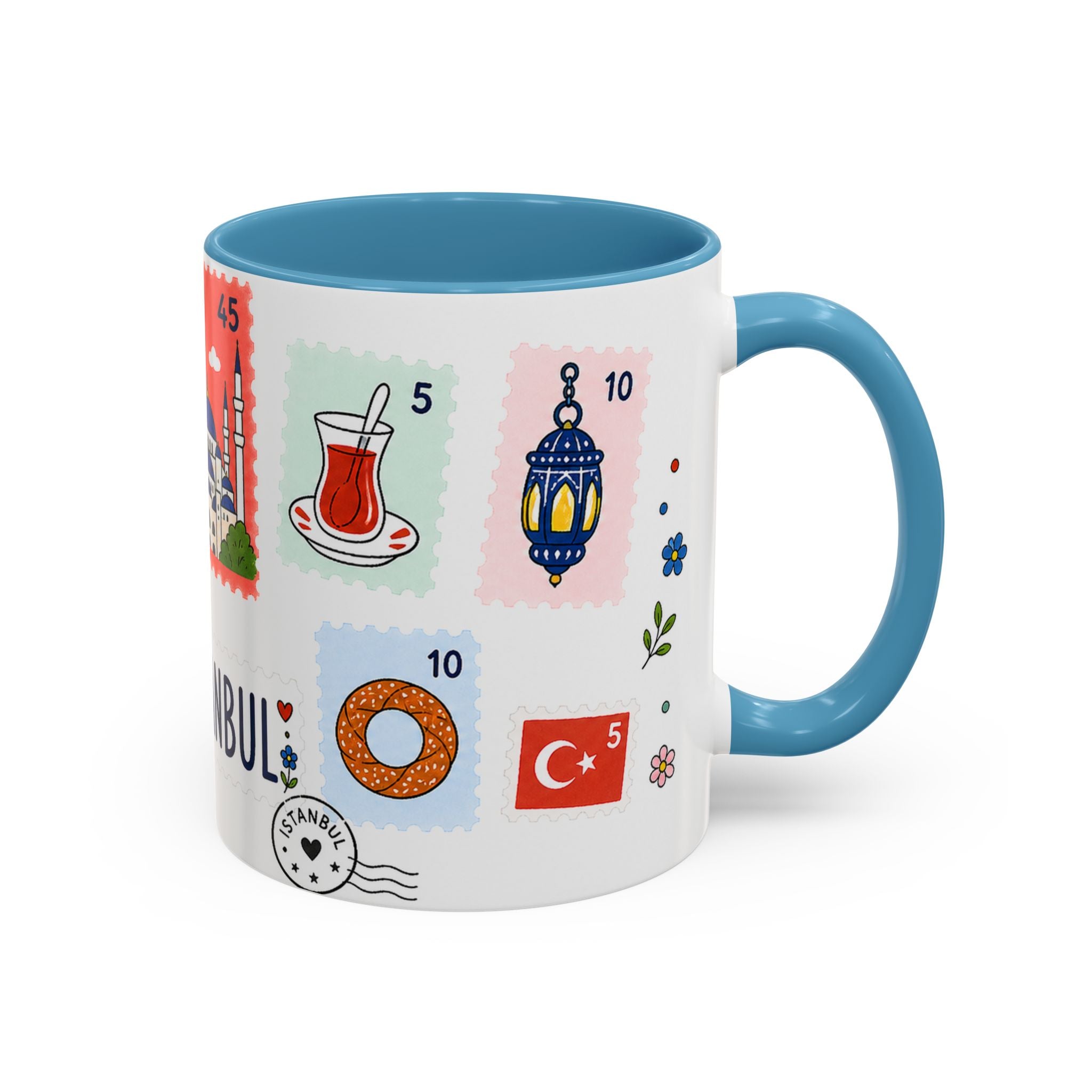 Istanbul Coffee Mug | Postage Stamp Collage Mug | Travel Souvenir Accent Cup 11oz 15oz