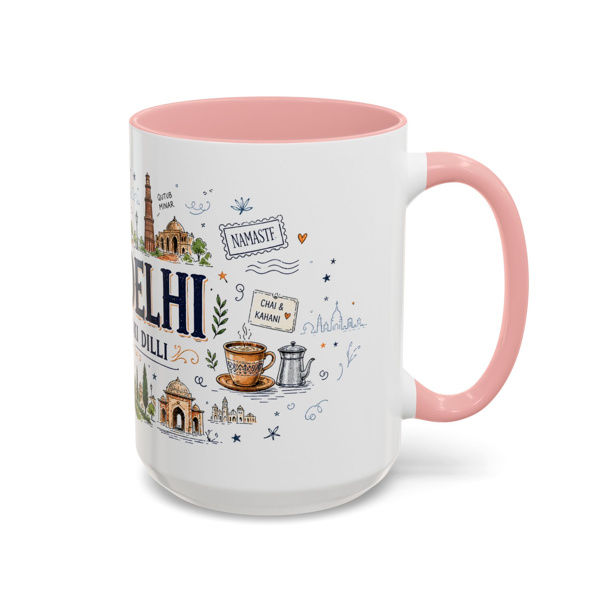 New Delhi Coffee Mug | India Souvenir Travel Gift | Accent Color Ceramic 11oz 15oz