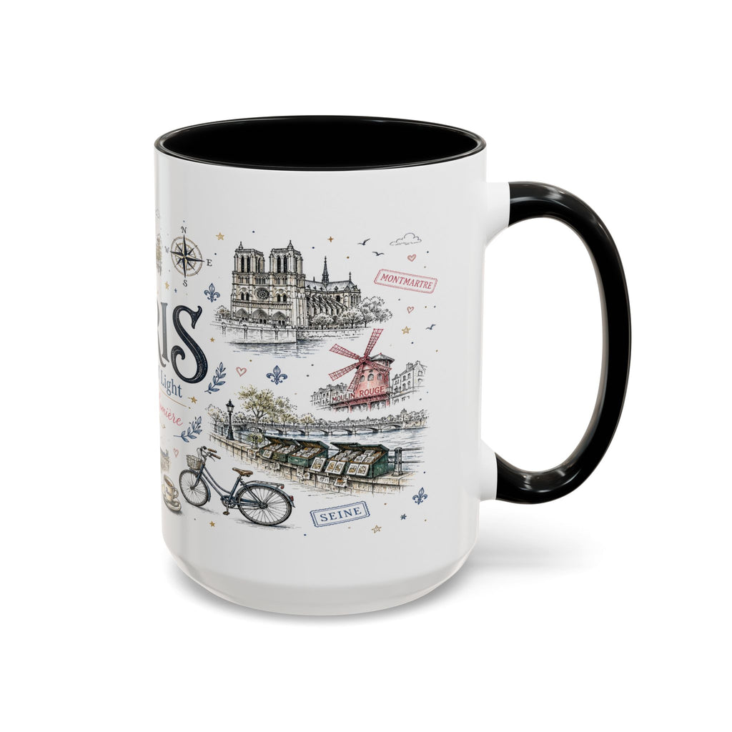 Paris Coffee Mug | France Souvenir Travel Gift | Accent Color Ceramic 11oz 15oz