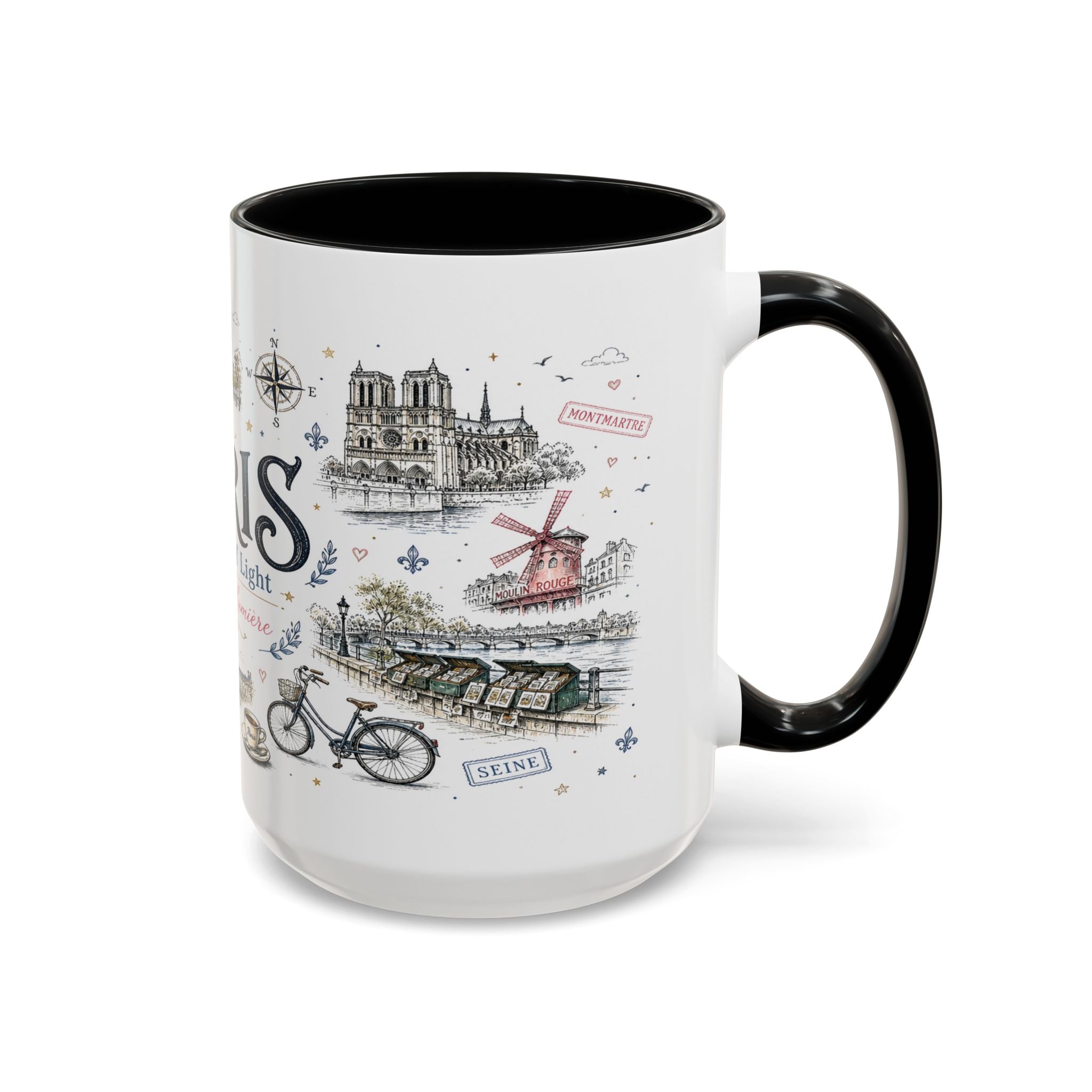 Paris Coffee Mug | France Souvenir Travel Gift | Accent Color Ceramic 11oz 15oz