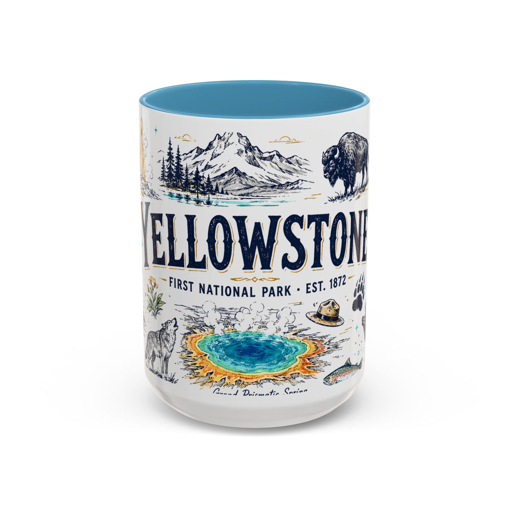 Yellowstone National Park Coffee Mug | Hiking Camping Nature Gift | Accent Color Ceramic 11oz 15oz