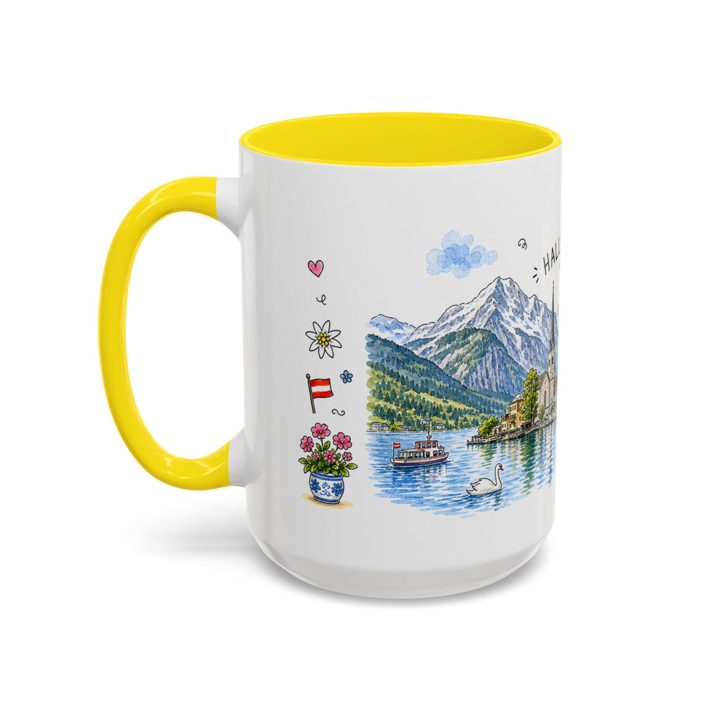 Hallstatt Illustrated Travel Mug | Austria Souvenir Accent Coffee Mug | 11oz 15oz Ceramic Cup