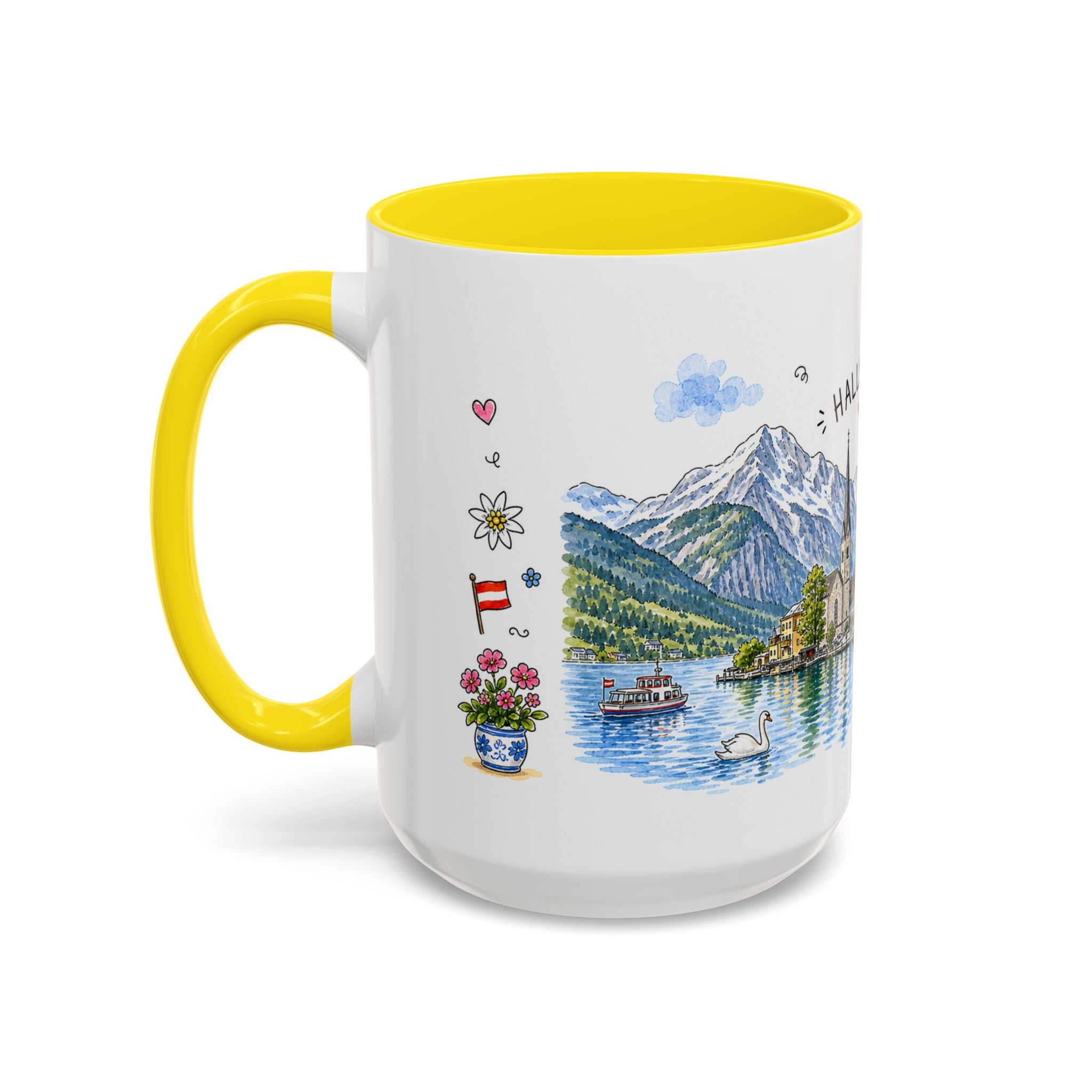 Hallstatt Illustrated Travel Mug | Austria Souvenir Accent Coffee Mug | 11oz 15oz Ceramic Cup