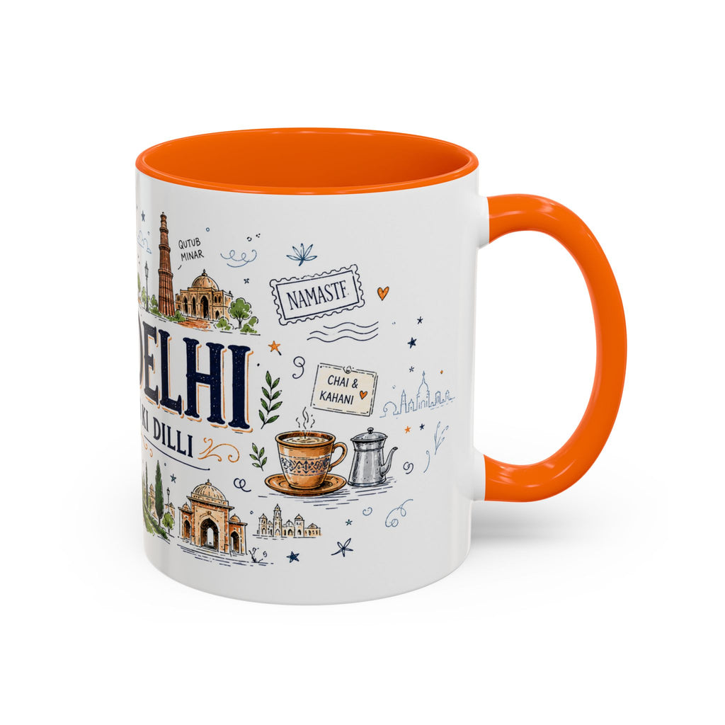New Delhi Coffee Mug | India Souvenir Travel Gift | Accent Color Ceramic 11oz 15oz