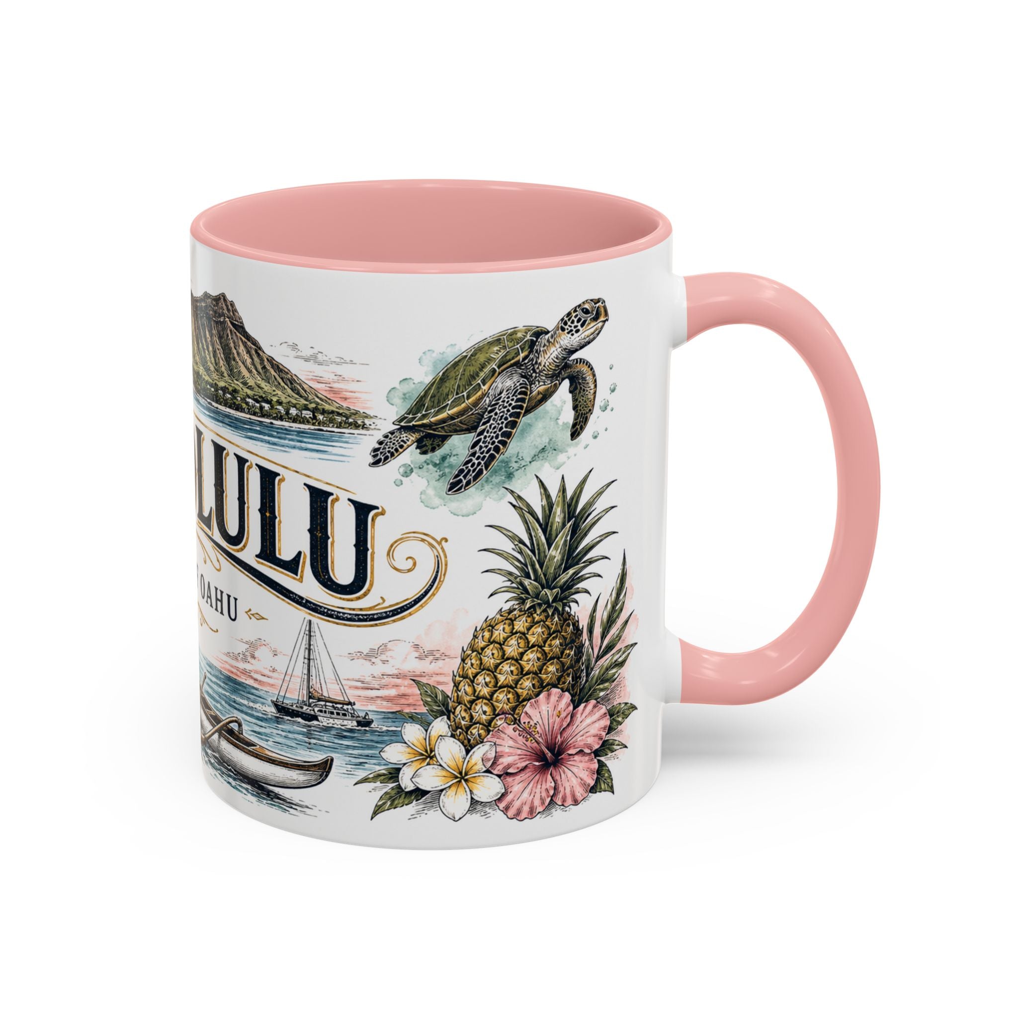 Honolulu Coffee Mug | United States Travel Souvenir | Vintage Illustrated City Gift | 11 oz 15 oz Accent Mug