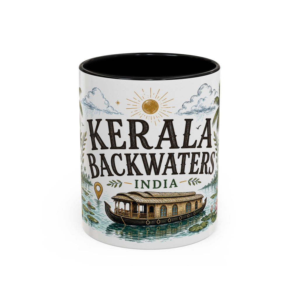Kerala Backwaters Coffee Mug | Travel Destination Souvenir Gift | Accent Color Ceramic 11oz 15oz