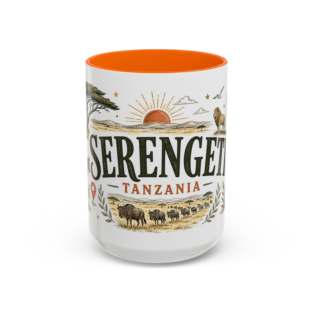 Serengeti Coffee Mug | Travel Destination Souvenir Gift | Accent Color Ceramic 11oz 15oz