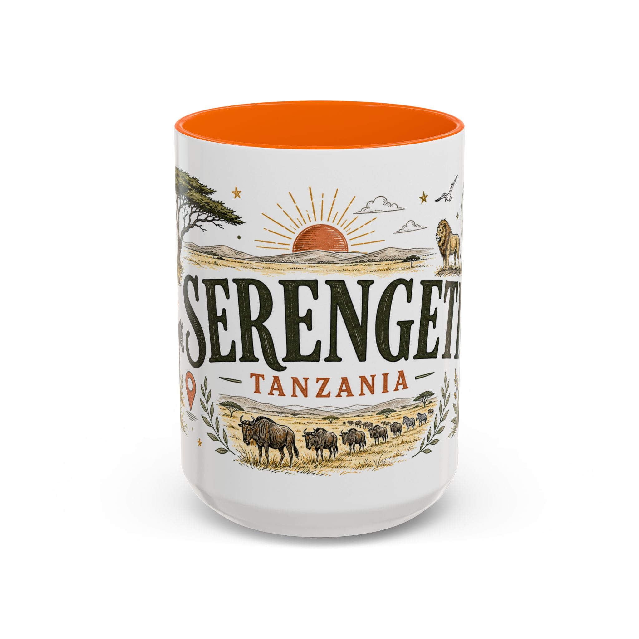 Serengeti Coffee Mug | Travel Destination Souvenir Gift | Accent Color Ceramic 11oz 15oz