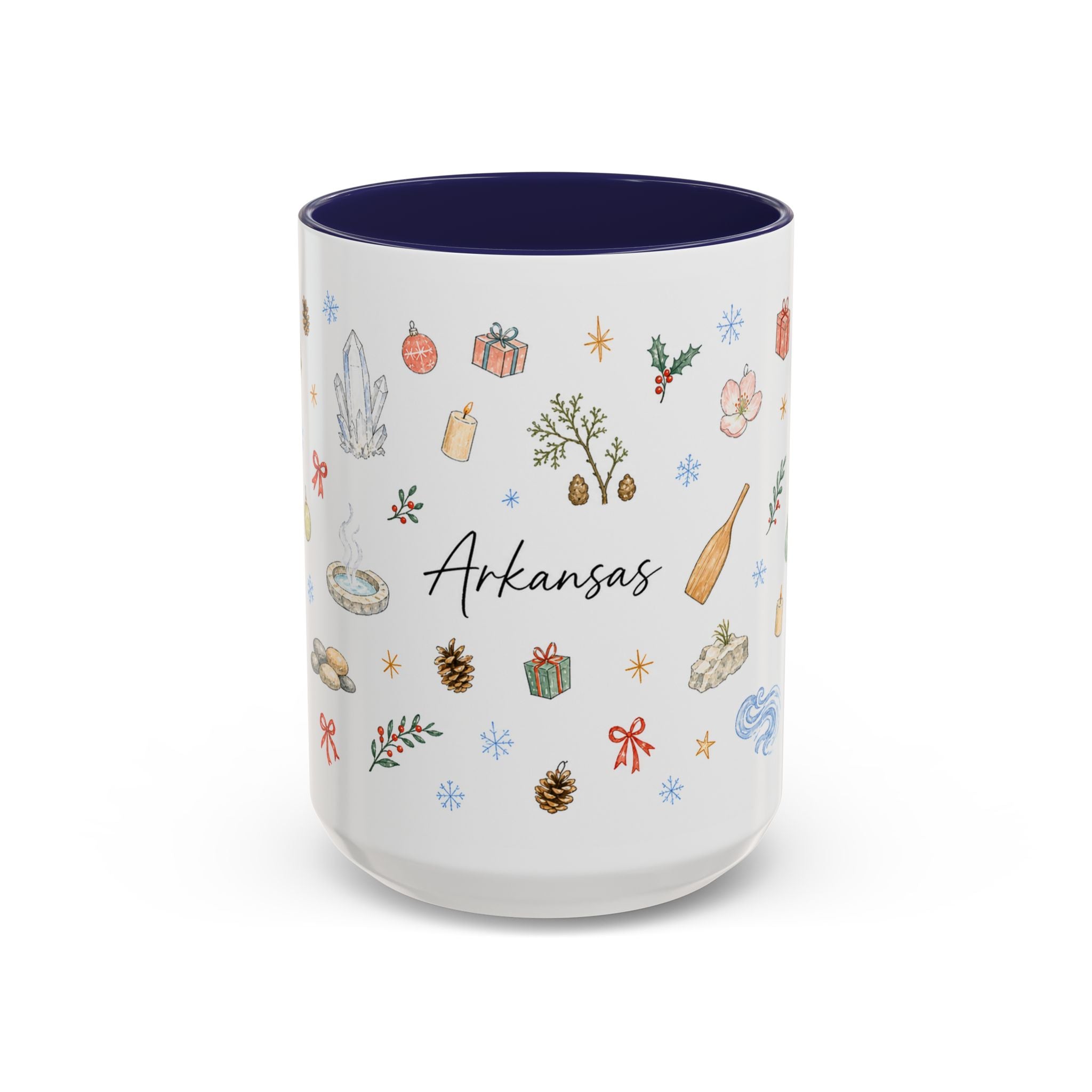 Arkansas Christmas Mug | Watercolor Travel Souvenir | Holiday Gift | Accent Ceramic Coffee Cup 11oz 15oz