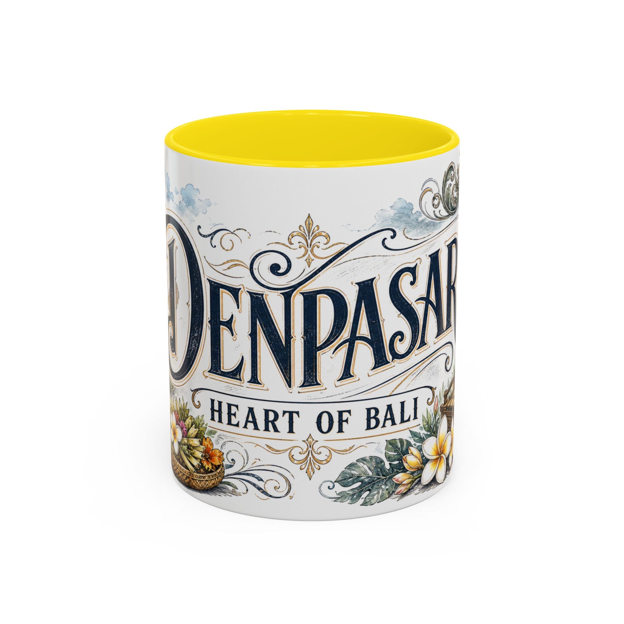 Denpasar Coffee Mug | Indonesia Travel Souvenir | Vintage Illustrated City Gift | 11 oz 15 oz Accent Mug
