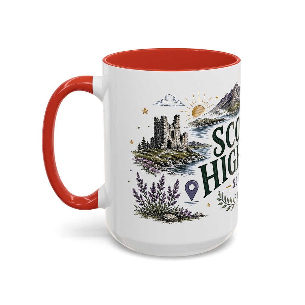 Scottish Highlands Coffee Mug | Travel Destination Souvenir Gift | Accent Color Ceramic 11oz 15oz