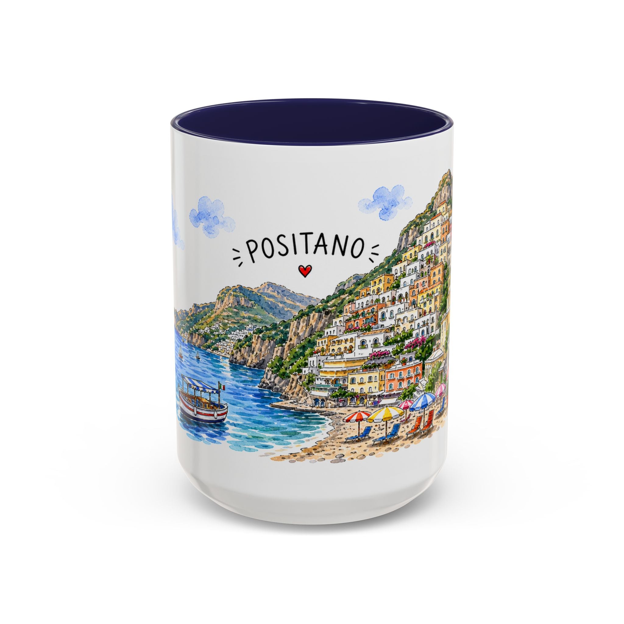 Positano Illustrated Travel Mug | Italy Souvenir Accent Coffee Mug | 11oz 15oz Ceramic Cup