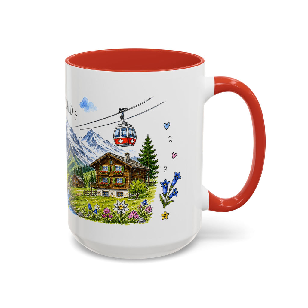 Grindelwald Illustrated Travel Mug | Switzerland Souvenir Accent Coffee Mug | 11oz 15oz Ceramic Cup