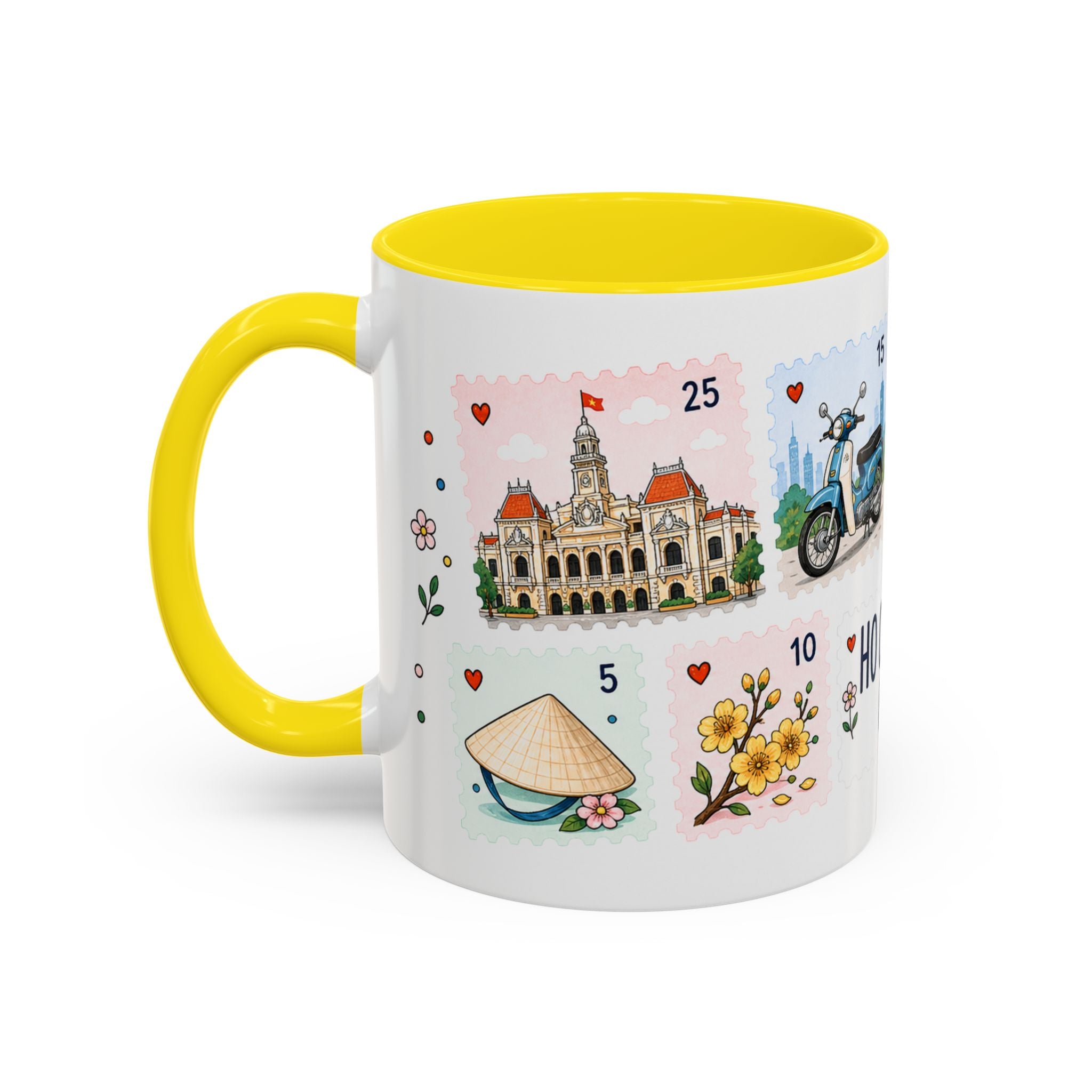 Ho Chi Minh City Coffee Mug | Postage Stamp Collage Mug | Travel Souvenir Accent Cup 11oz 15oz