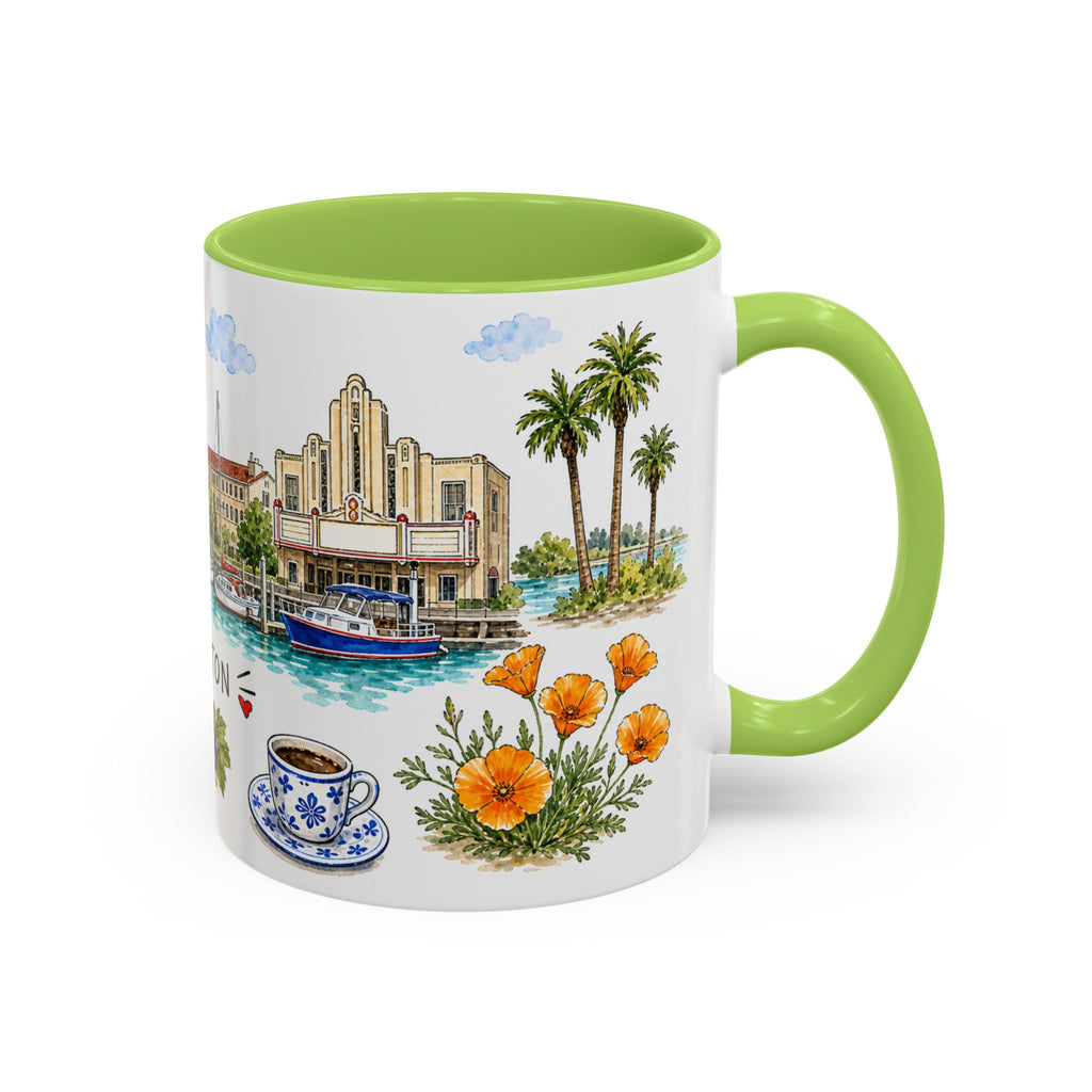 Stockton Illustrated Travel Mug | City Souvenir Accent Coffee Mug | 11oz 15oz Ceramic Cup