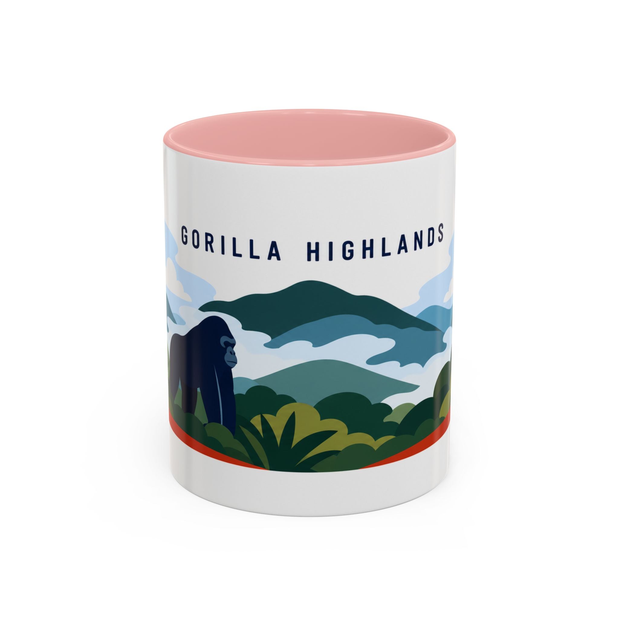 Gorilla Highlands Coffee Mug | Travel Destination Souvenir Gift | Accent Color Ceramic 11oz 15oz