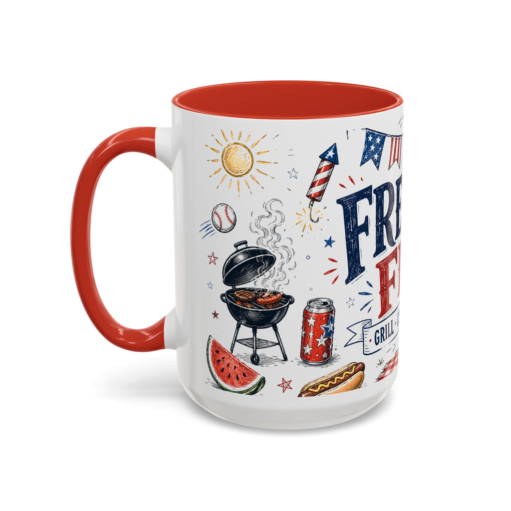 Freedom Fest Coffee Mug | Grill Chill Fireworks 4th of July | Accent Color Ceramic 11oz 15oz