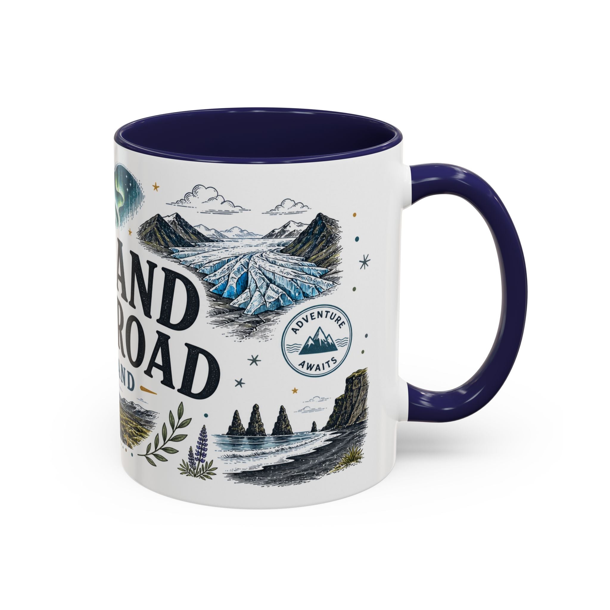Iceland Ring Road Coffee Mug | Travel Destination Souvenir Gift | Accent Color Ceramic 11oz 15oz