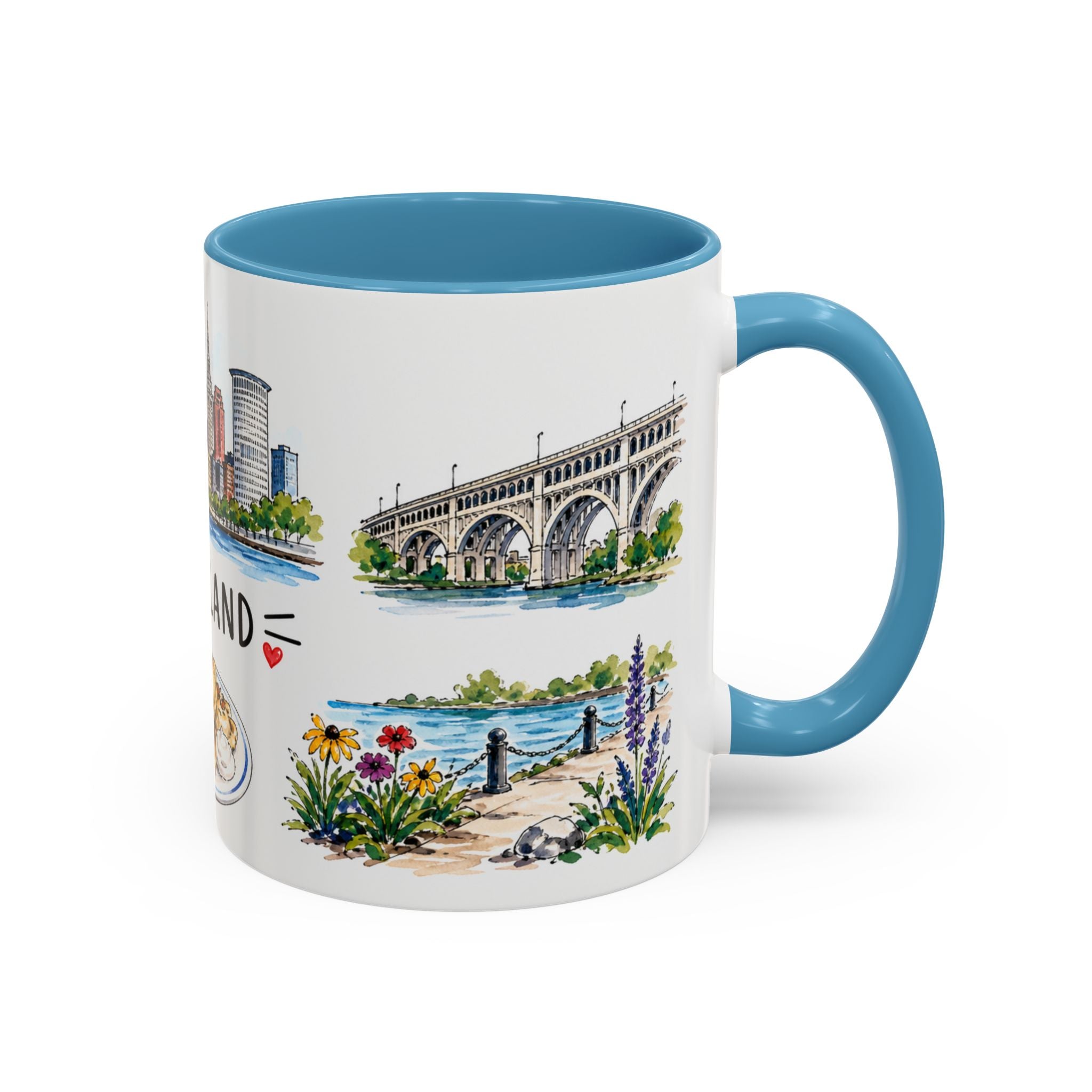 Cleveland Illustrated Travel Mug | City Souvenir Accent Coffee Mug | 11oz 15oz Ceramic Cup
