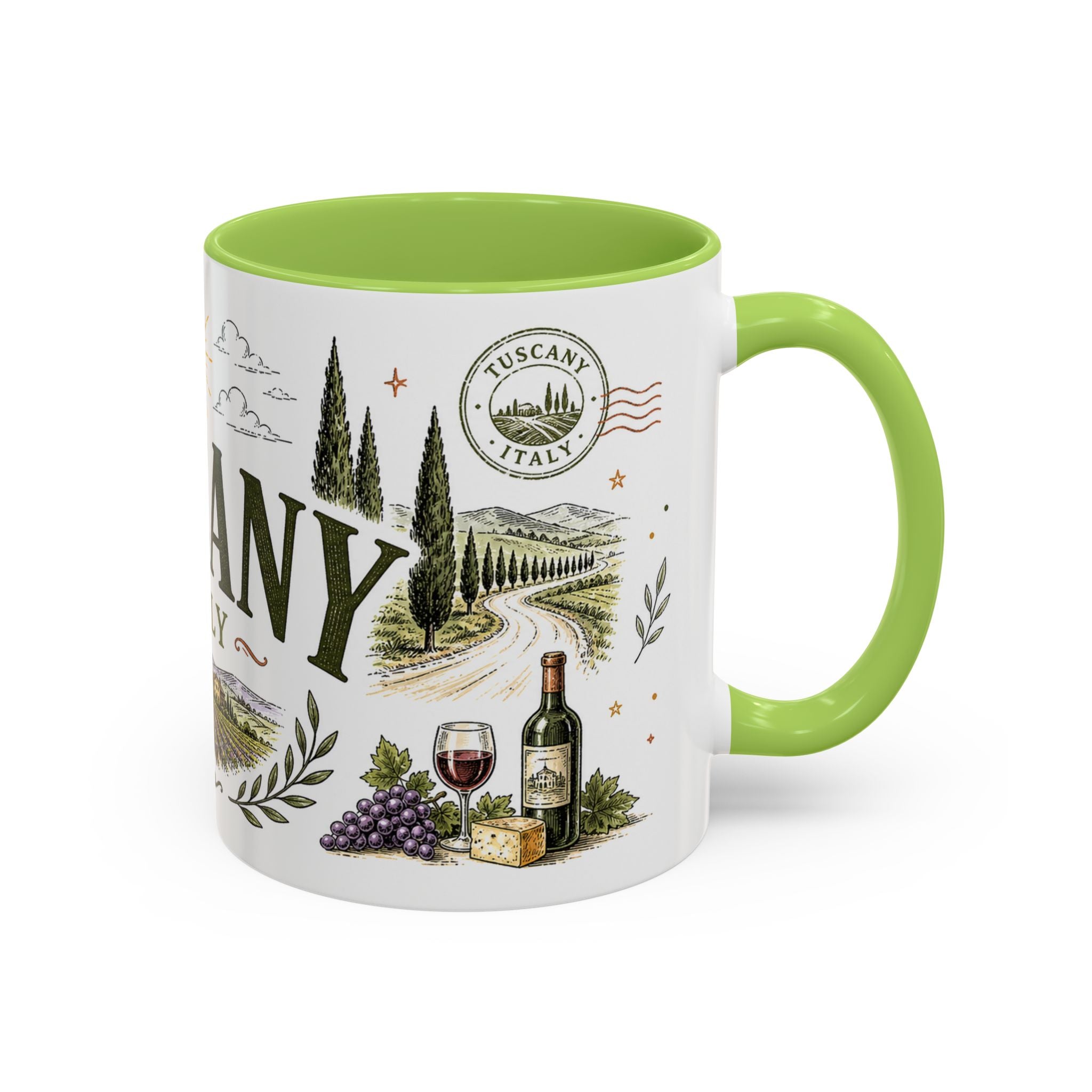 Tuscany Coffee Mug | Travel Destination Souvenir Gift | Accent Color Ceramic 11oz 15oz
