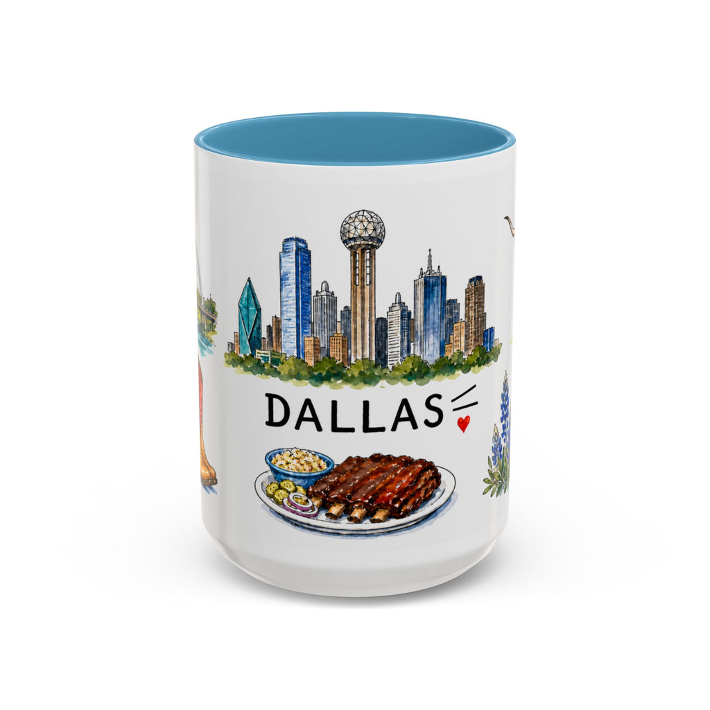 Dallas Illustrated Travel Mug | City Souvenir Accent Coffee Mug | 11oz 15oz Ceramic Cup