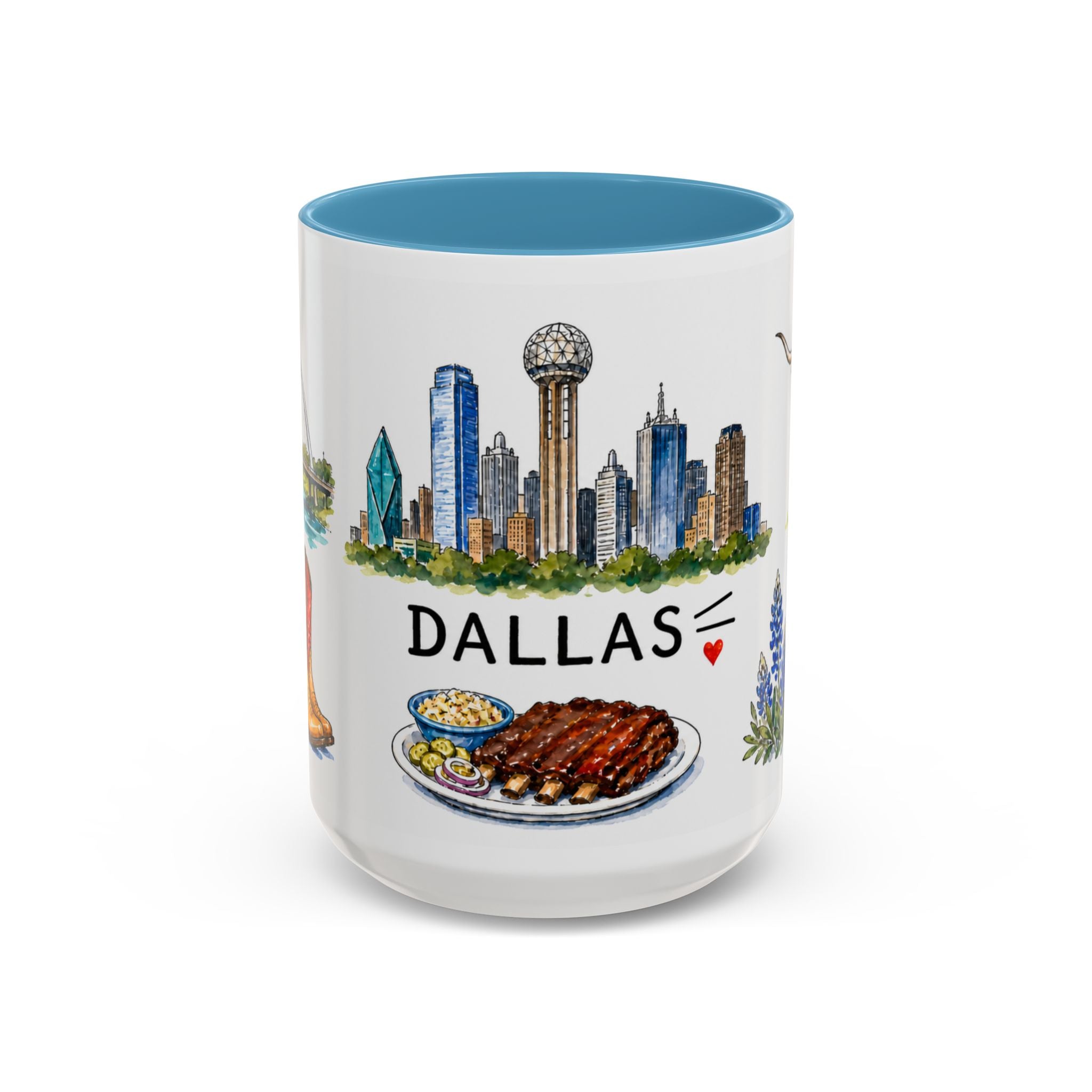 Dallas Illustrated Travel Mug | City Souvenir Accent Coffee Mug | 11oz 15oz Ceramic Cup