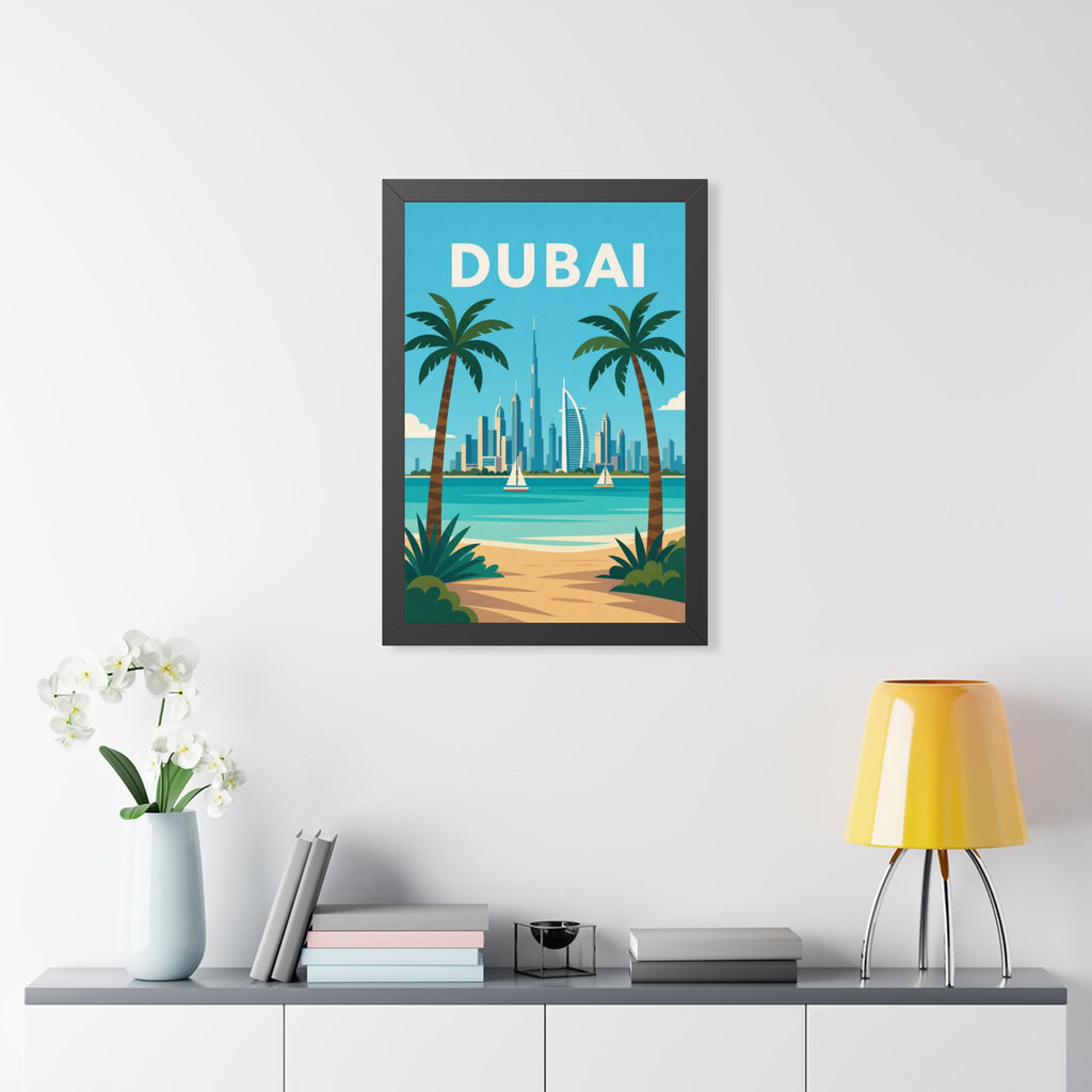 Dubai Beach United Arab Emirates Framed Poster | Vintage Travel Wall Art | Black Walnut White Frame | 16x24 20x30