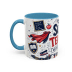 Super Teacher Coffee Mug | All Heroes Wear Capes Teacher Gift | Accent Color Ceramic 11oz 15oz