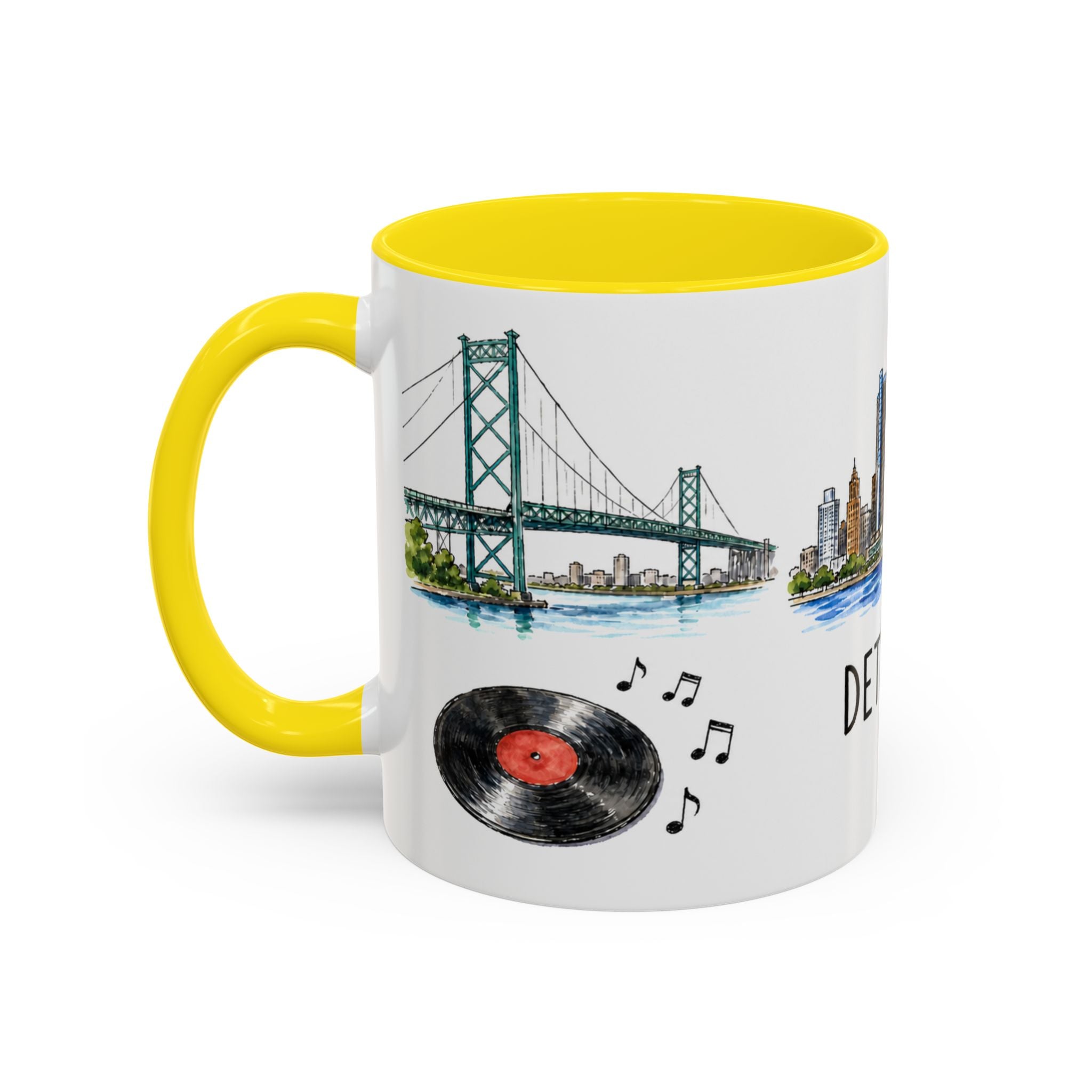 Detroit Illustrated Travel Mug | City Souvenir Accent Coffee Mug | 11oz 15oz Ceramic Cup