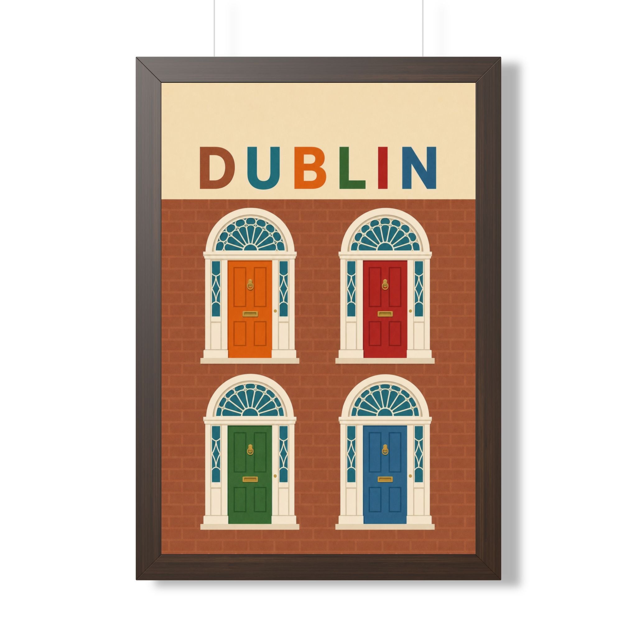 Dublin Georgian Doors Ireland Framed Poster | Vintage Travel Wall Art | Black Walnut White Frame | 16x24 20x30