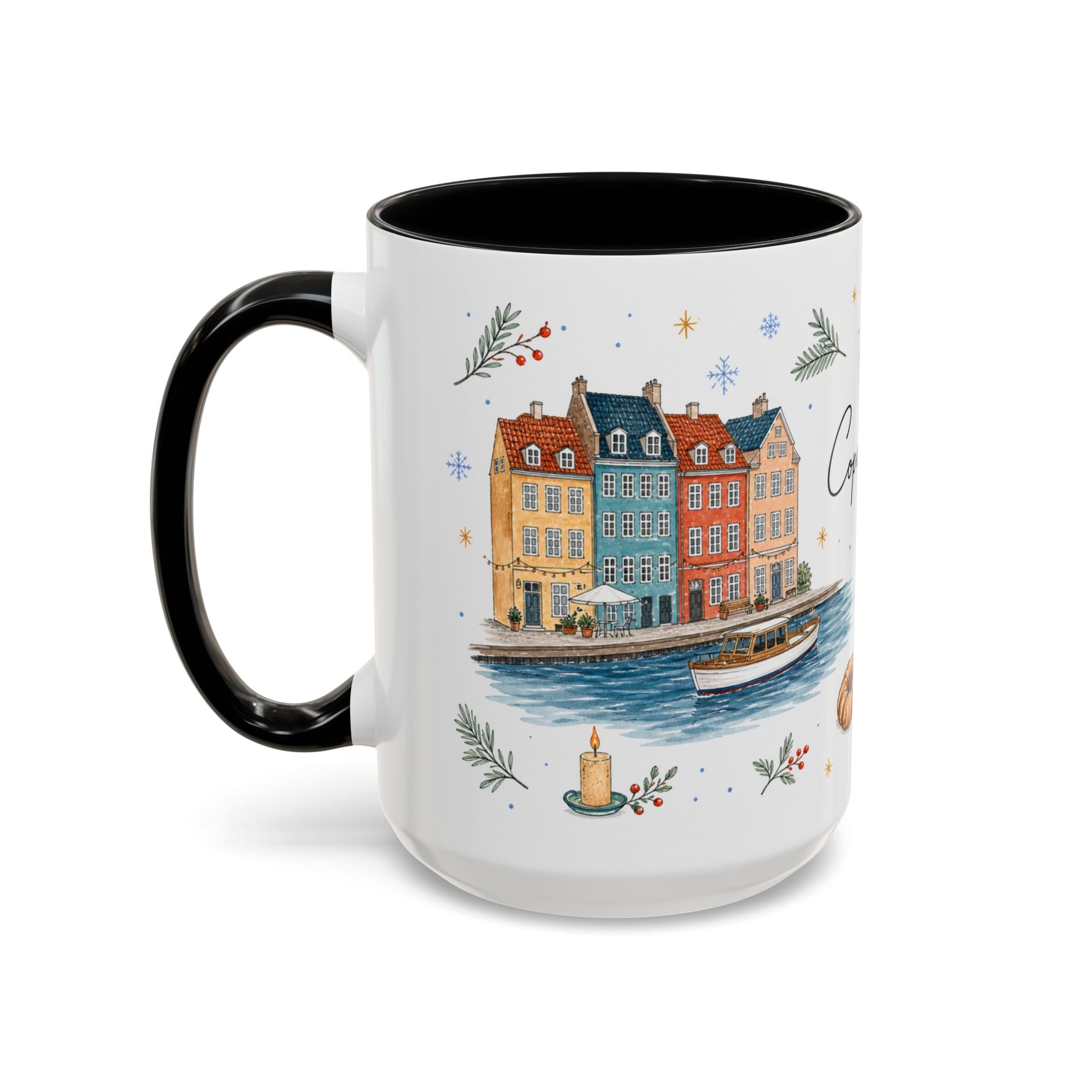Copenhagen Christmas Mug | Watercolor Travel Souvenir | Holiday Gift | Accent Ceramic Coffee Cup 11oz 15oz