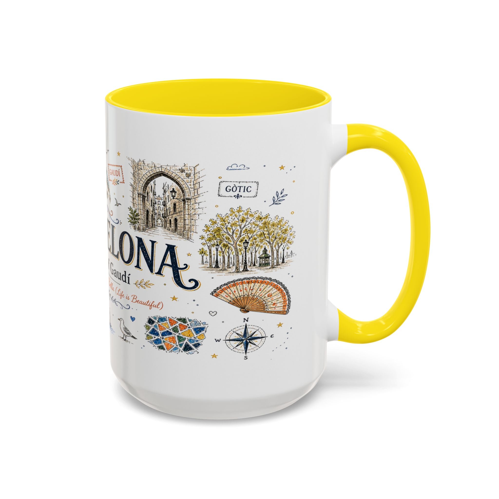 Barcelona Coffee Mug | Spain Souvenir Travel Gift | Accent Color Ceramic 11oz 15oz