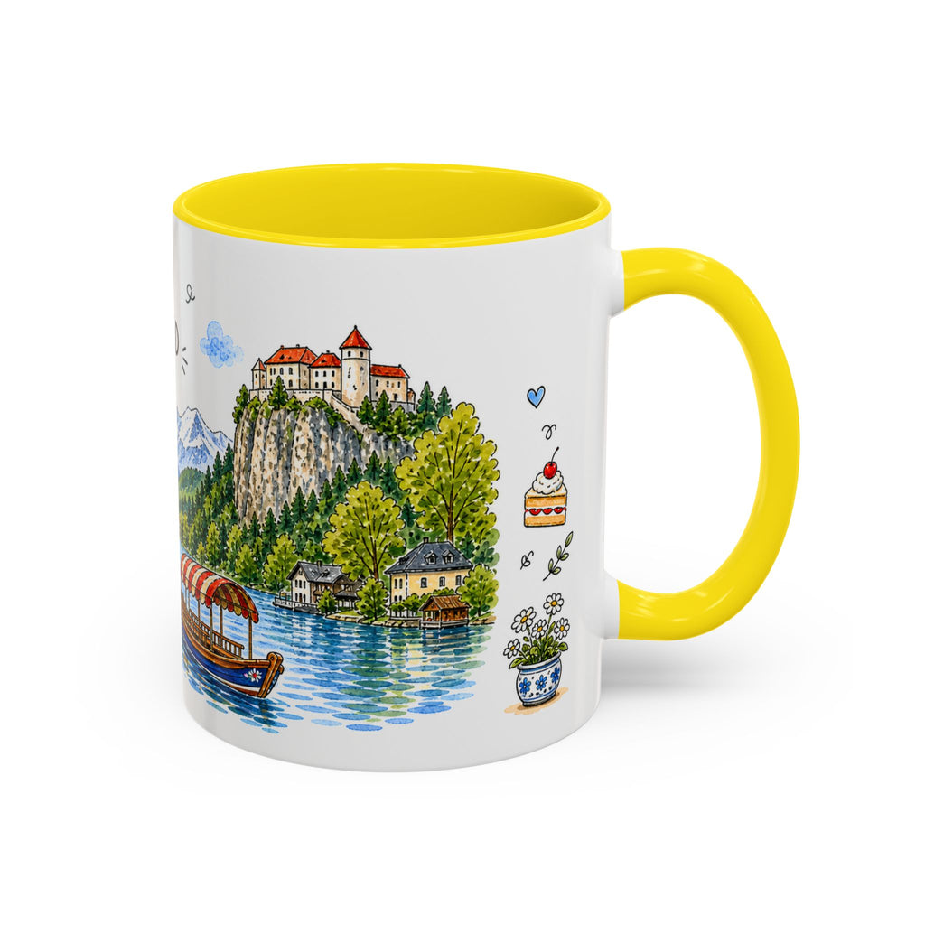 Bled Illustrated Travel Mug | Slovenia Souvenir Accent Coffee Mug | 11oz 15oz Ceramic Cup