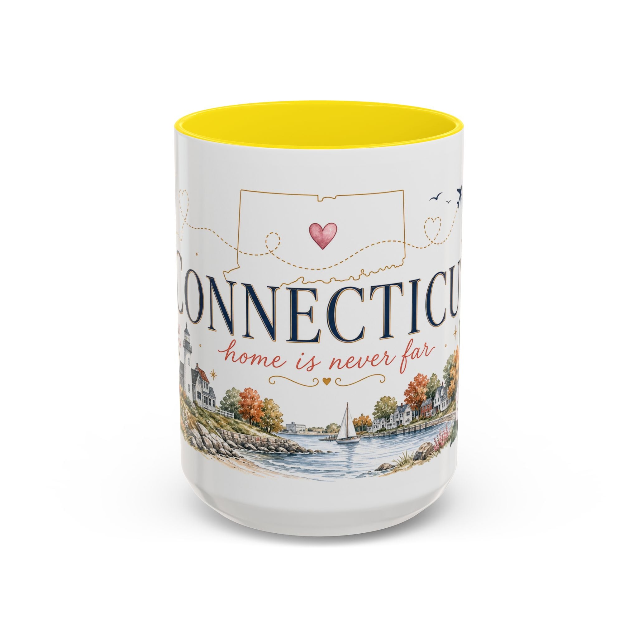 Connecticut State Map Mug | Botanical Accent Coffee Cup (11oz 15oz)