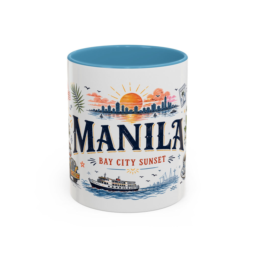 Manila Coffee Mug | Philippines Souvenir Travel Gift | Accent Color Ceramic 11oz 15oz