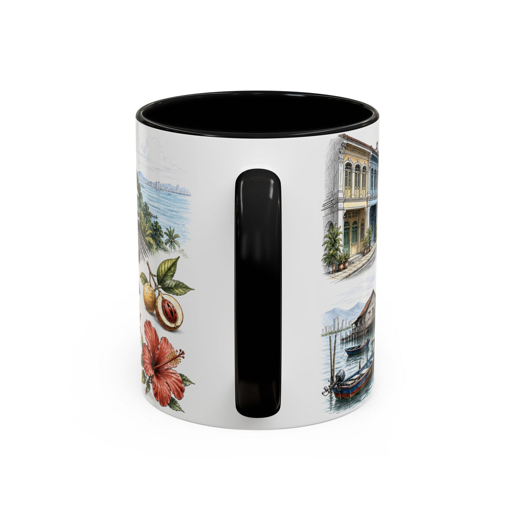 Penang Island Coffee Mug | Malaysia Travel Souvenir | Vintage Illustrated City Gift | 11 oz 15 oz Accent Mug