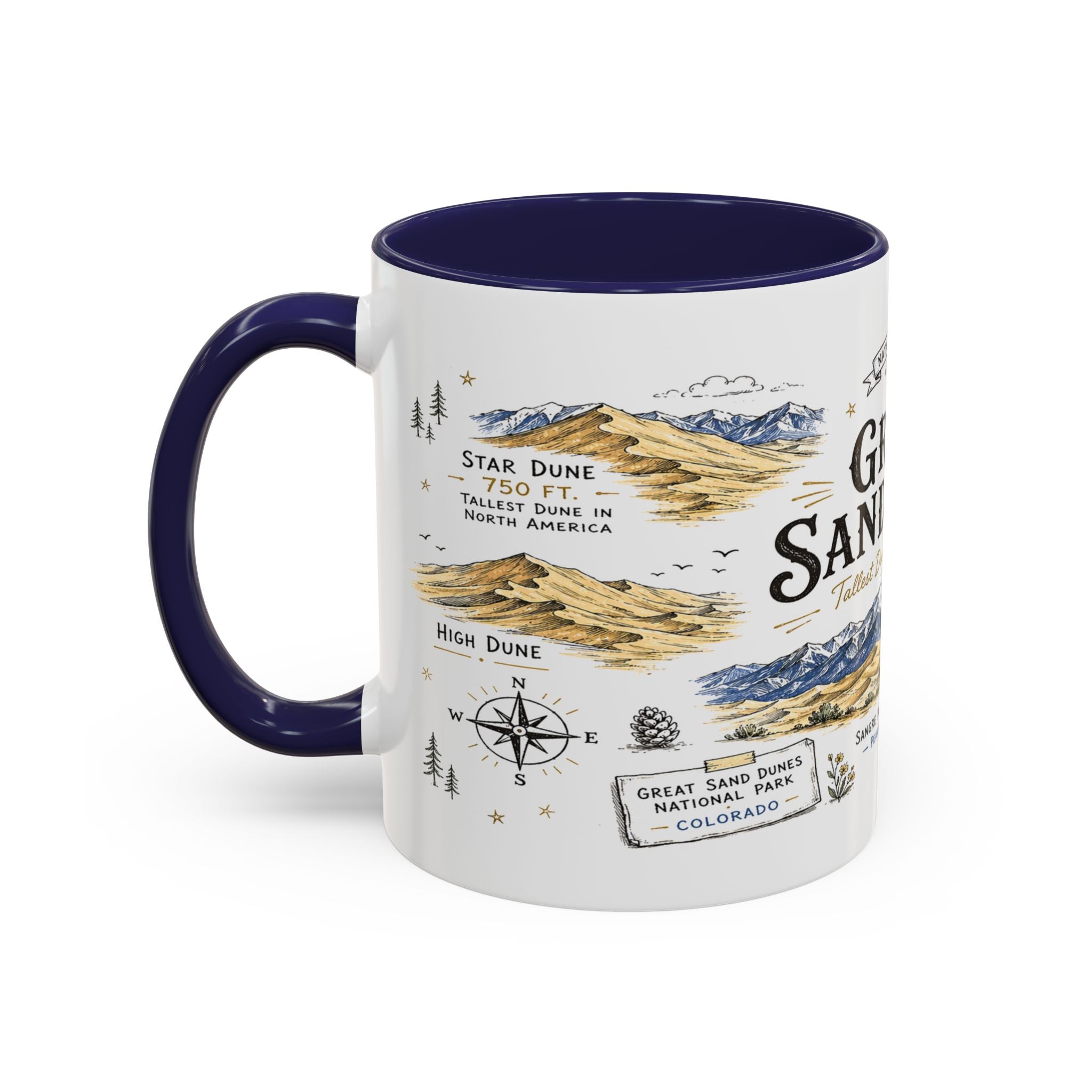 Great Sand Dunes National Park Coffee Mug | Colorado Desert Mountain Dunes Gift | Accent Color Ceramic 11oz 15oz